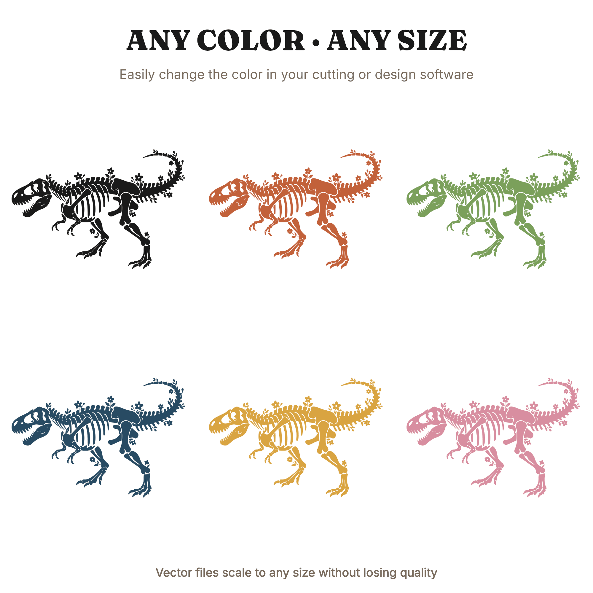 Floral T-Rex Skeleton SVG PNG, Cottagecore Dinosaur Stomp Cut File, Halloween Kids Birthday Decor — view 2