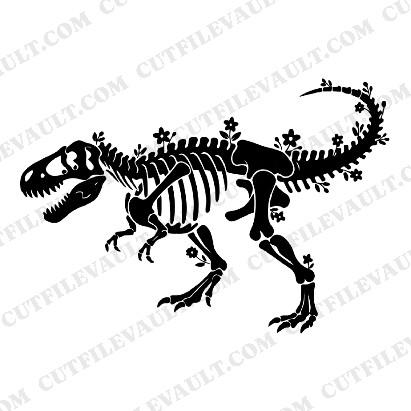 Floral T-Rex Skeleton SVG PNG, Cottagecore Dinosaur Stomp Cut File, Halloween Kids Birthday Decor — view 1