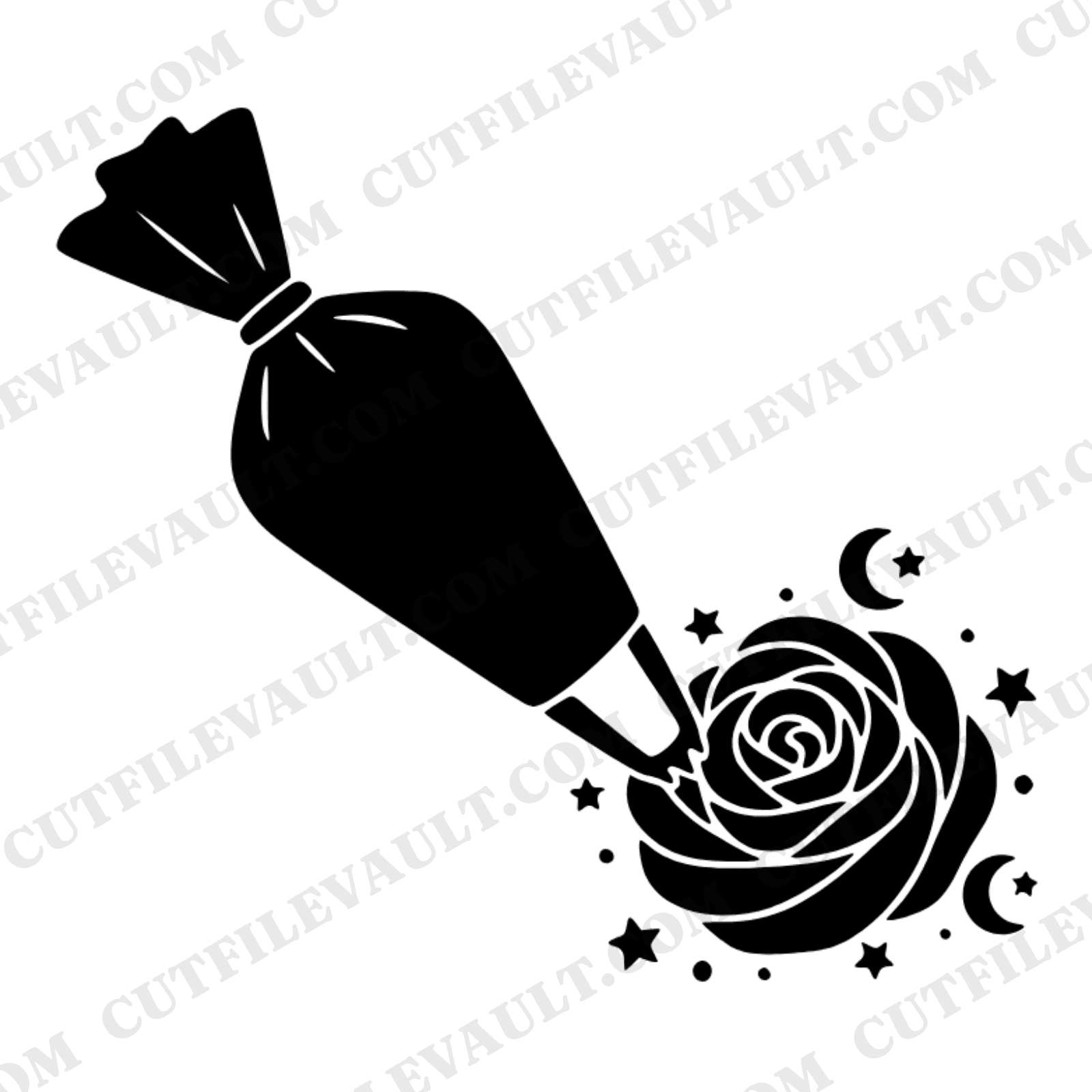 Celestial Piping Bag SVG PNG, Buttercream Rosette with Stars and Moons, Baker Cake Decorator Gift — view 1