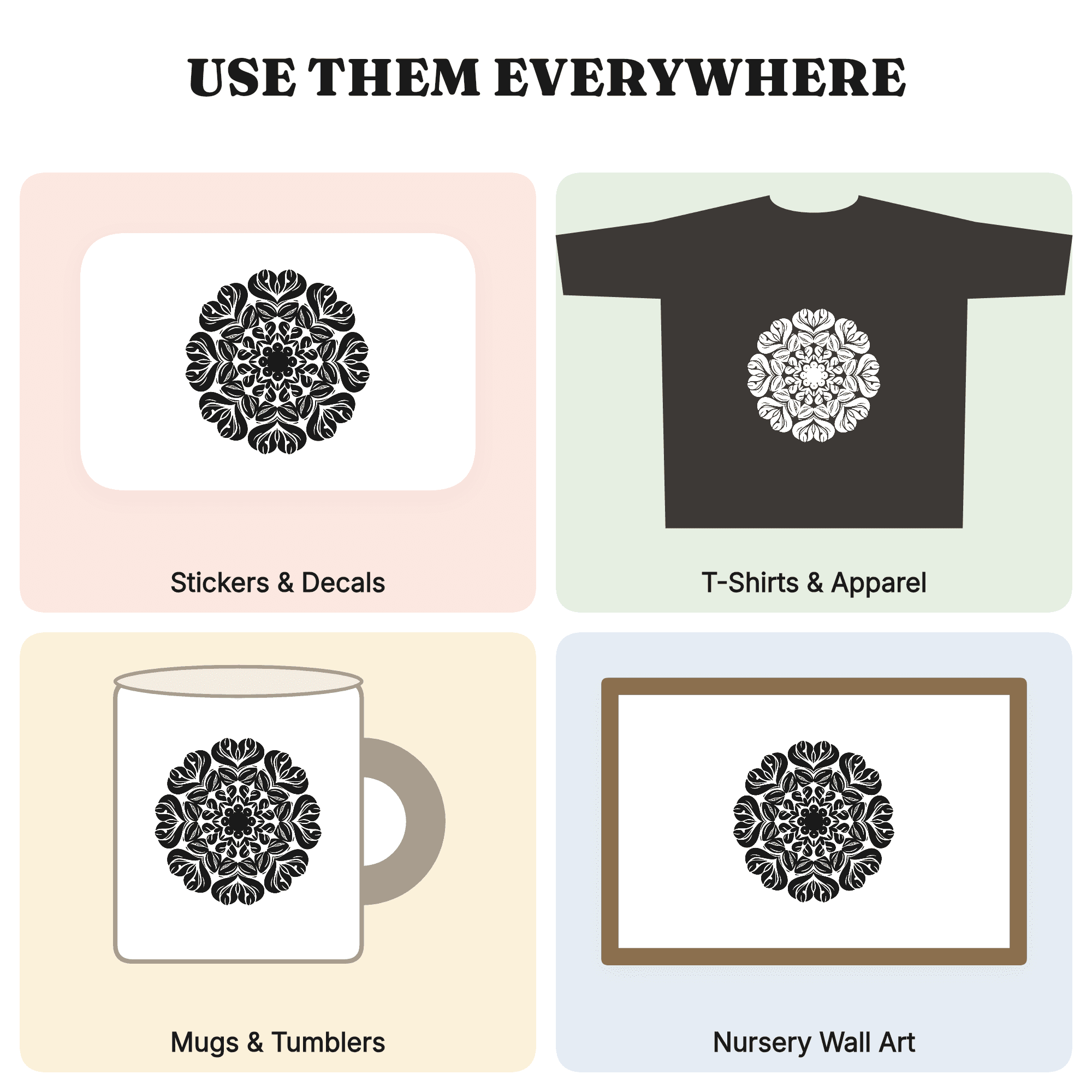 Pumpkin Spice Coffee Bean Mandala SVG PNG, Retro 70s Kitchen Wall Art, Fall Autumn Decor Cut File — view 3