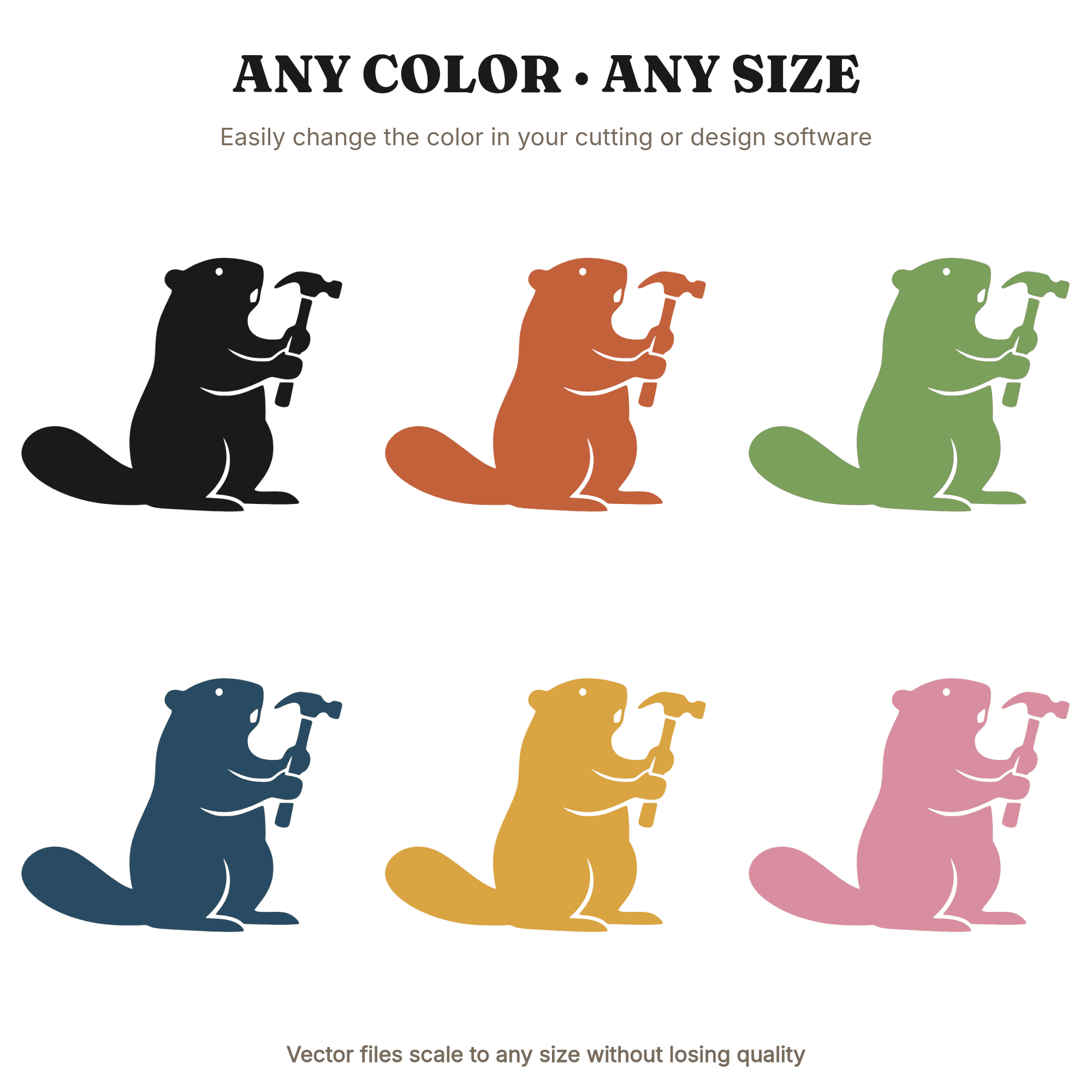 Beaver with Hammer SVG PNG Labor Day Craftsman Builder Cut File Mid-Century Design — view 2
