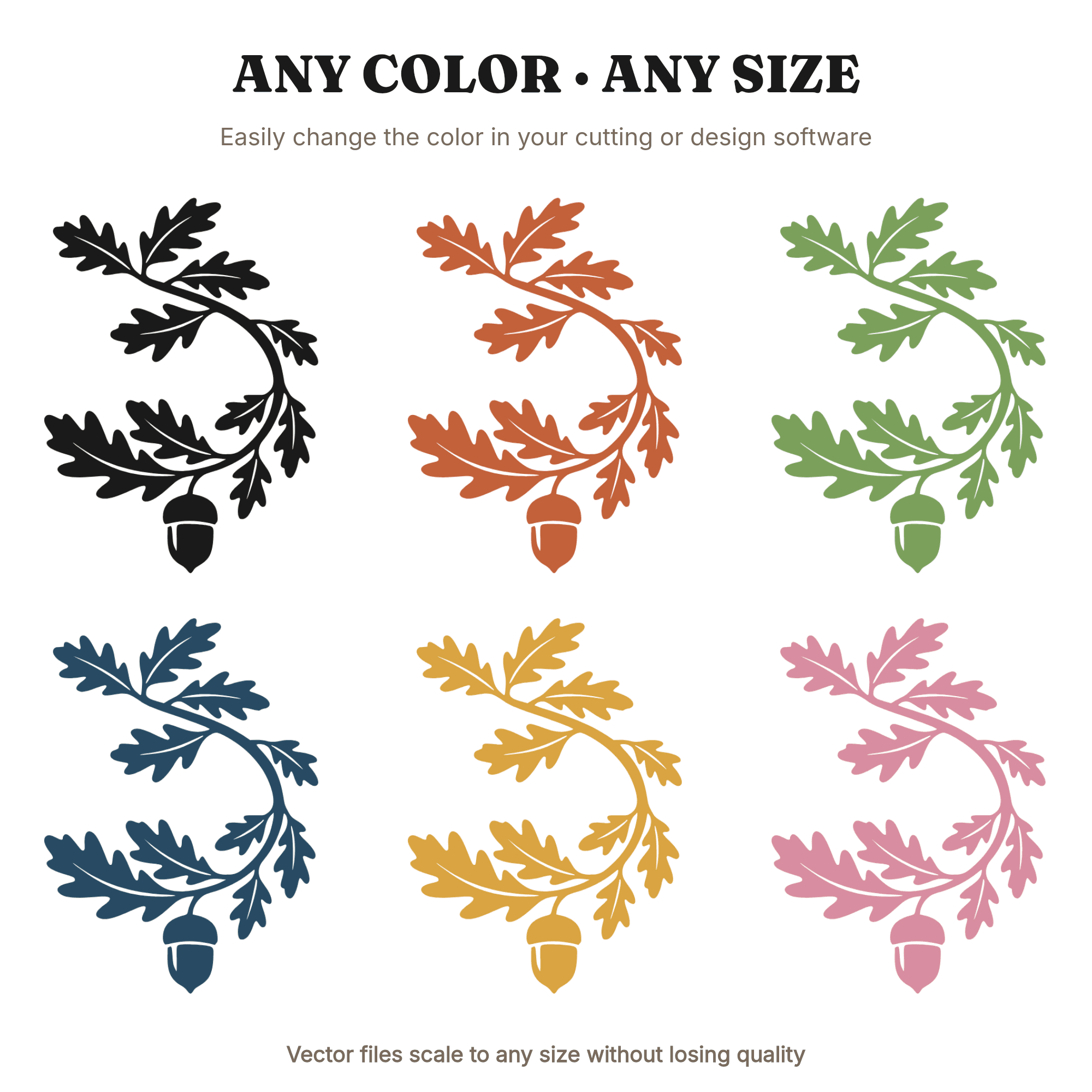 Art Nouveau Oak Branch SVG PNG, Acorn Silhouette Cut File, Fall Autumn Decor, Brutalist Leaf Design — view 2