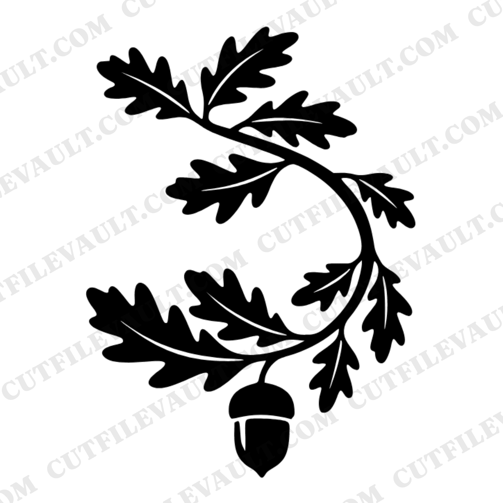 Art Nouveau Oak Branch SVG PNG, Acorn Silhouette Cut File, Fall Autumn Decor, Brutalist Leaf Design — view 1