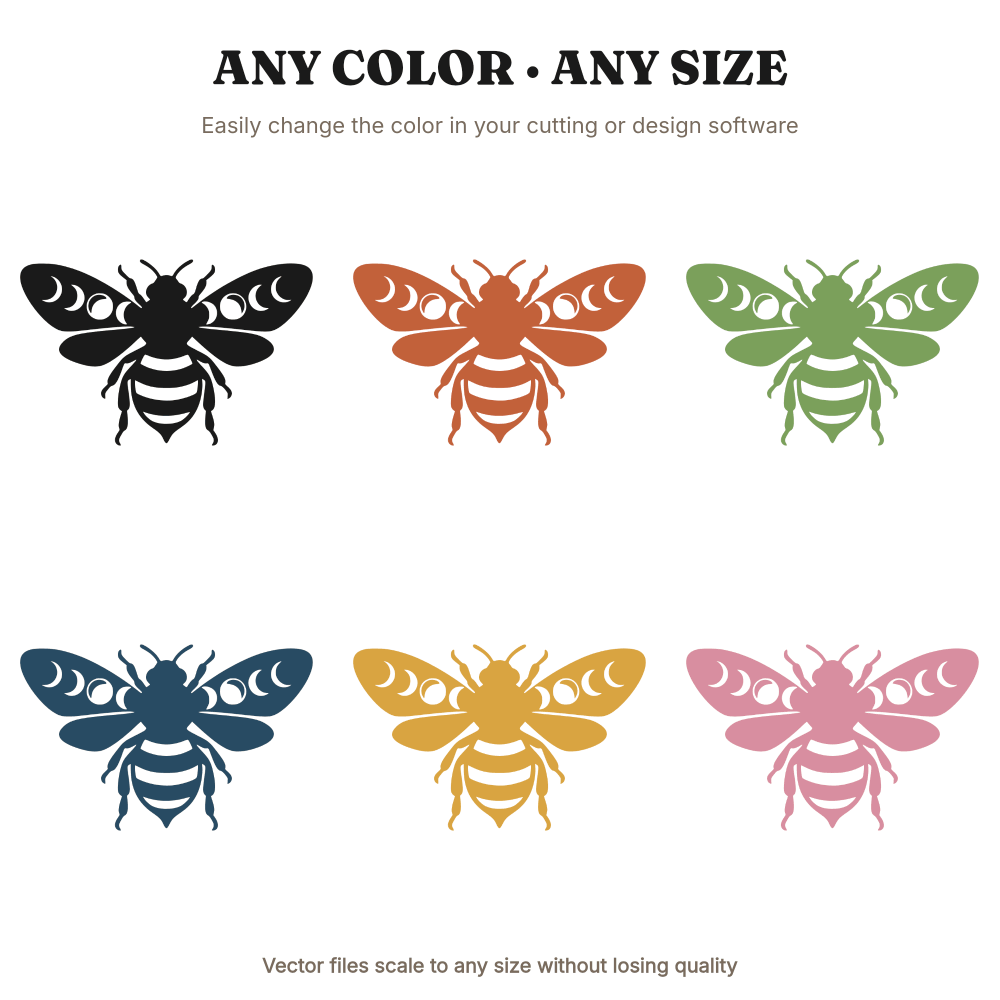 Retro Groovy Honey Bee SVG PNG Top View Silhouette Celestial Mystical 70s Design Cut File — view 2