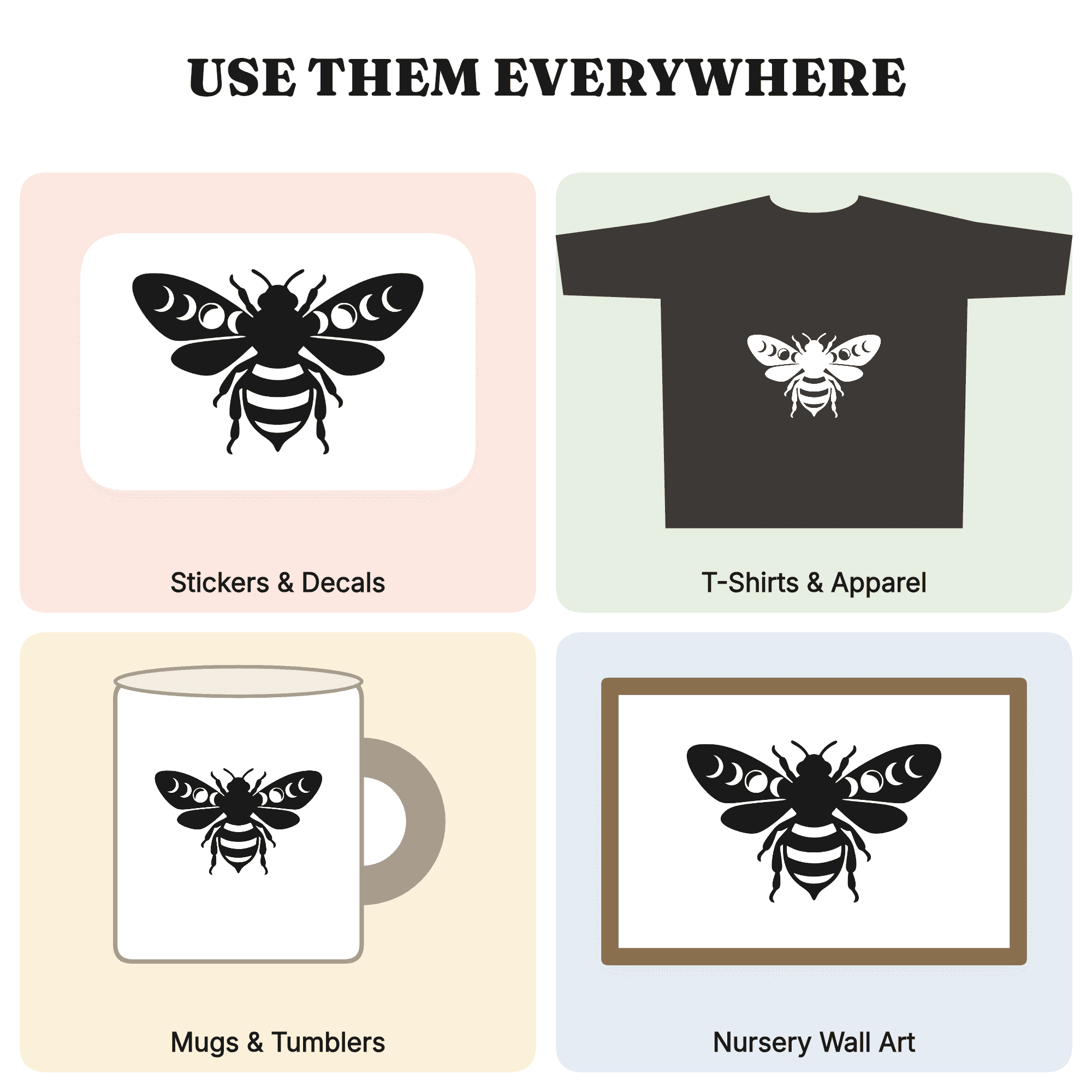 Retro Groovy Honey Bee SVG PNG Top View Silhouette Celestial Mystical 70s Design Cut File — view 3