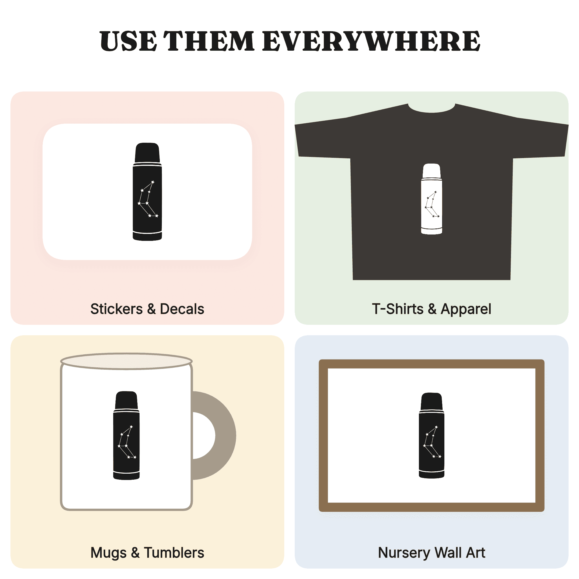 Vintage Thermos SVG PNG, Constellation Back to School Cut File, Retro Lunch Thermos Clipart — view 3