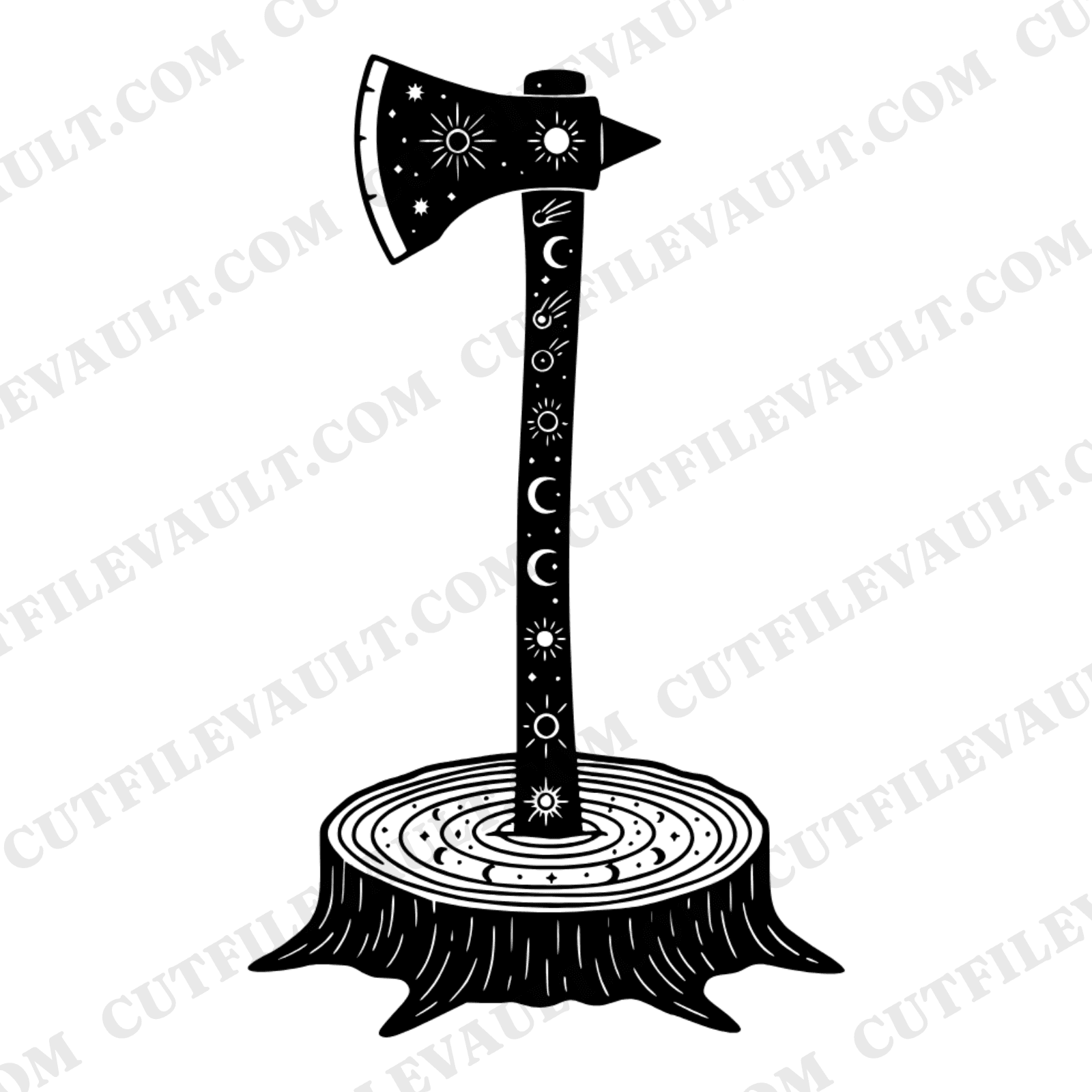 Celestial Axe Tree Stump SVG PNG Labor Day Mystical Camping Cut File Cricut Silhouette Design — view 1