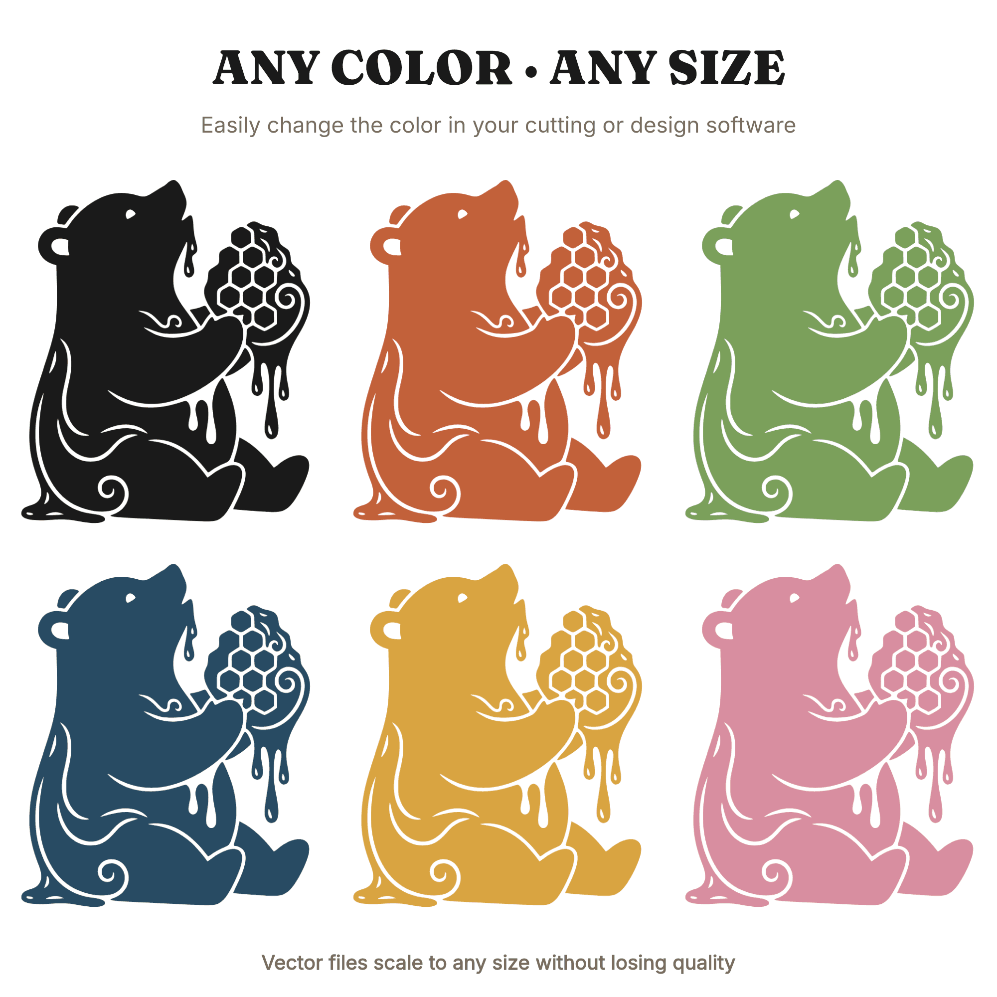 Honey Bear Cub SVG PNG Art Nouveau Silhouette Cut File for Cricut National Honey Bee Day Craft — view 2