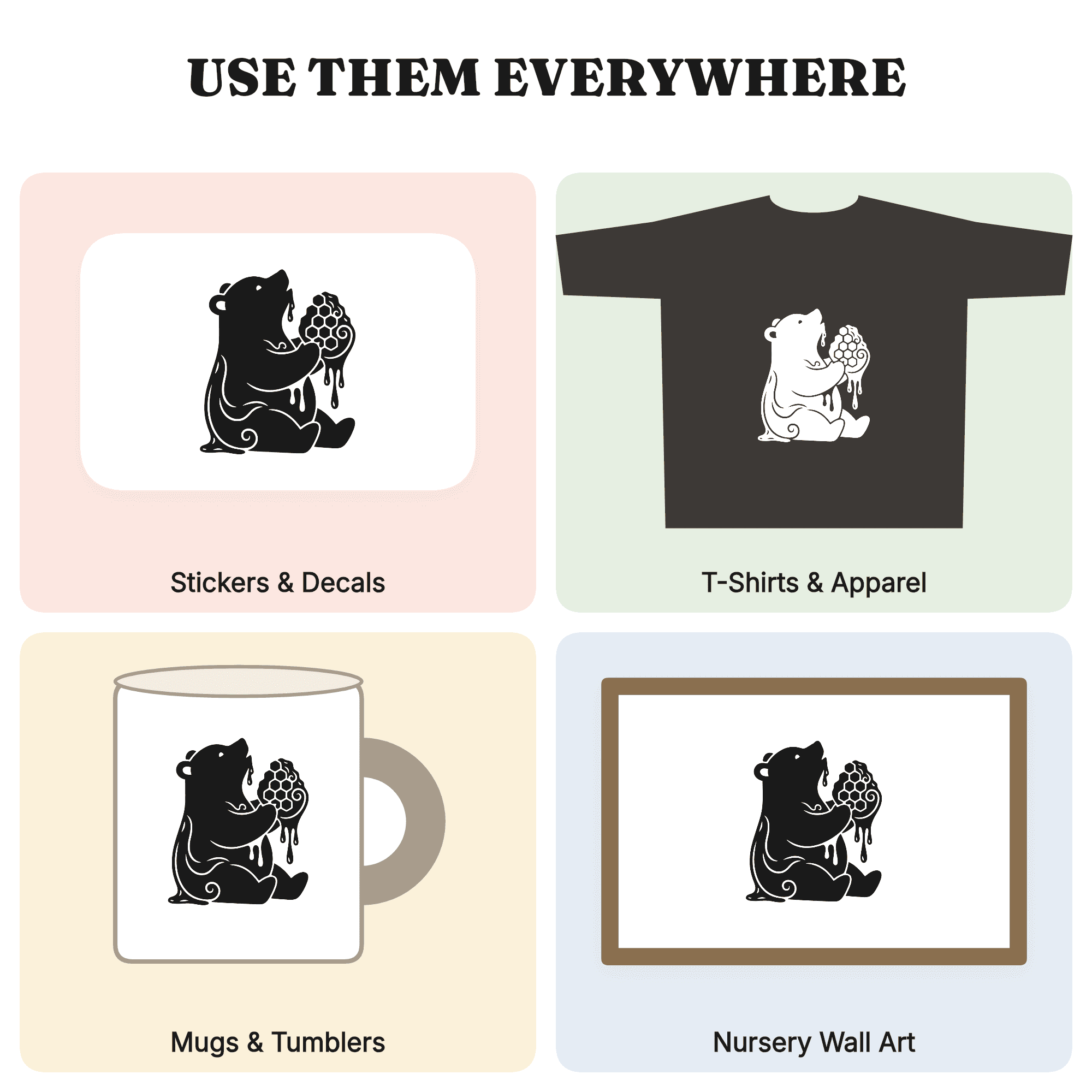 Honey Bear Cub SVG PNG Art Nouveau Silhouette Cut File for Cricut National Honey Bee Day Craft — view 3