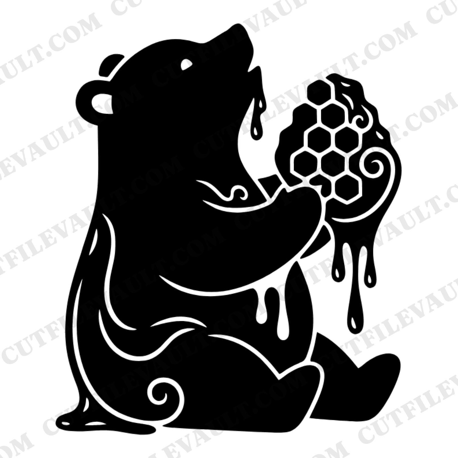 Honey Bear Cub SVG PNG Art Nouveau Silhouette Cut File for Cricut National Honey Bee Day Craft — view 1
