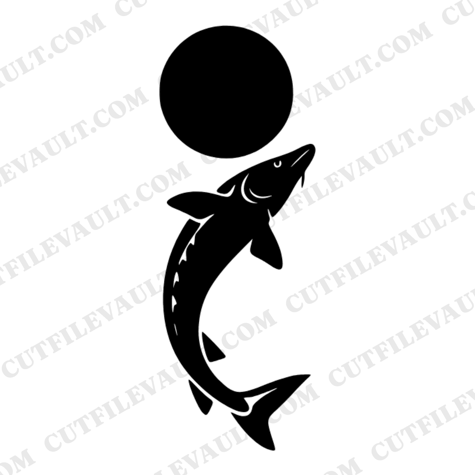 Sturgeon Moon Leap SVG PNG, Celestial Fish Silhouette, Retro 70s Wave Arch, Vinyl Cut File — view 1