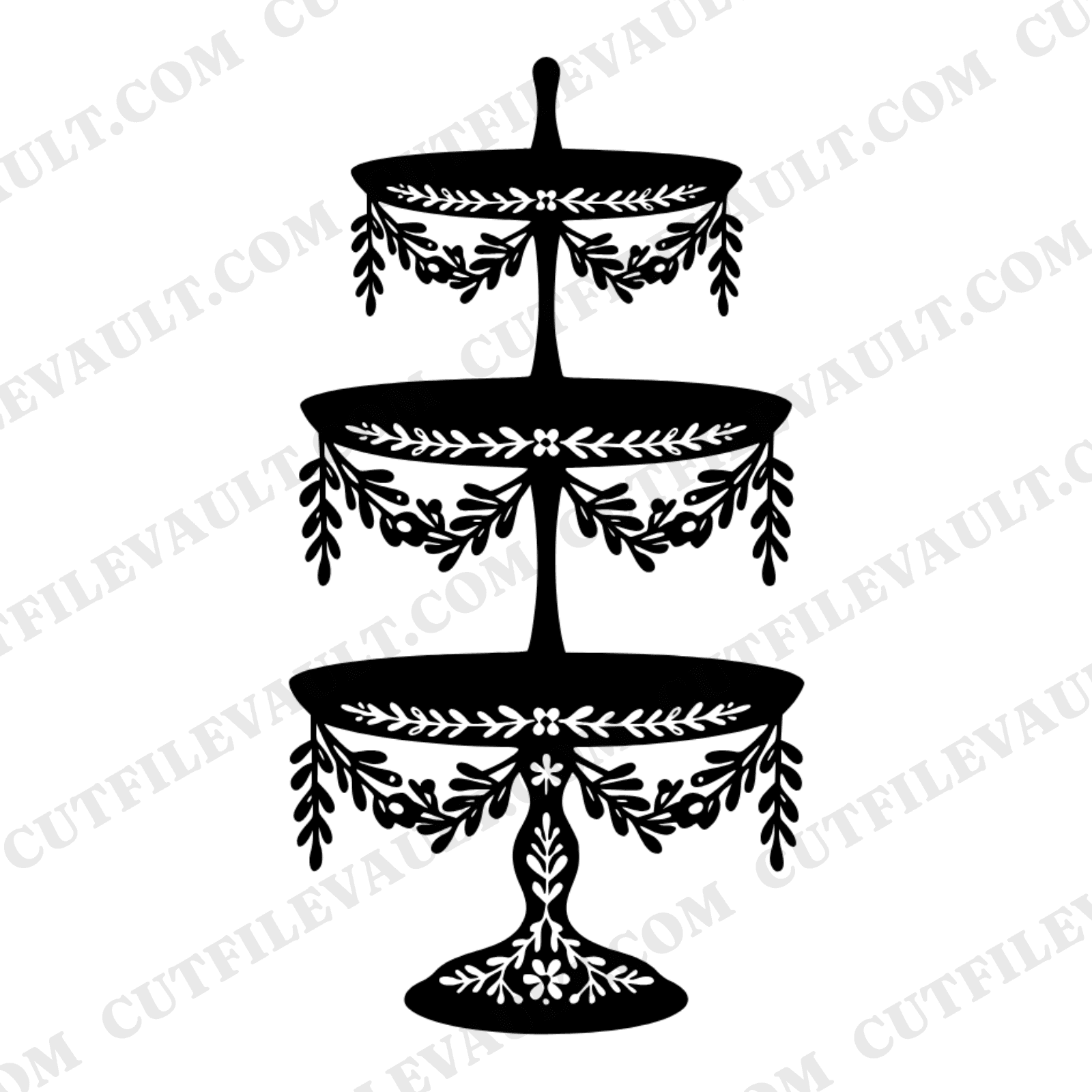 Three Tier Wedding Cake Stand SVG PNG, Floral Garland Silhouette Cut File, Cottagecore Reception Decor — view 1