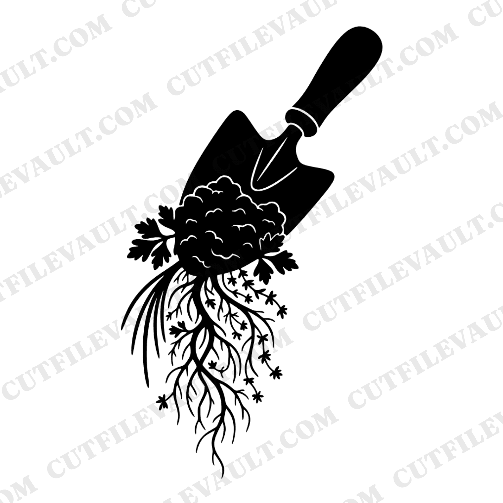 Left Handed Gardener Trowel SVG PNG, Herb Roots Garden Tool Cottagecore Cut File for Cricut