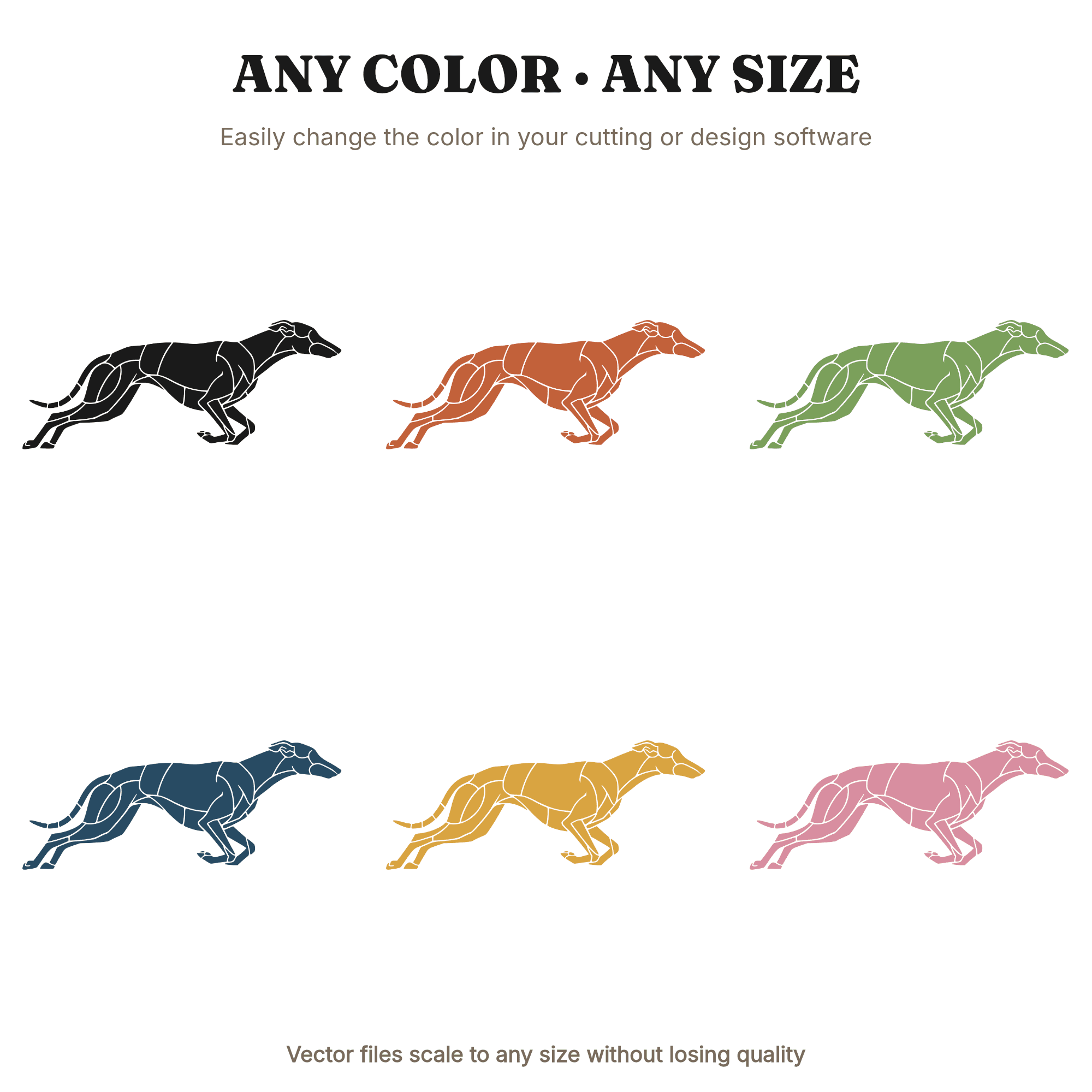 Greyhound Stained Glass SVG PNG, Mid-Century Dog Silhouette Cut File, Racing Greyhound Decal Design — view 2