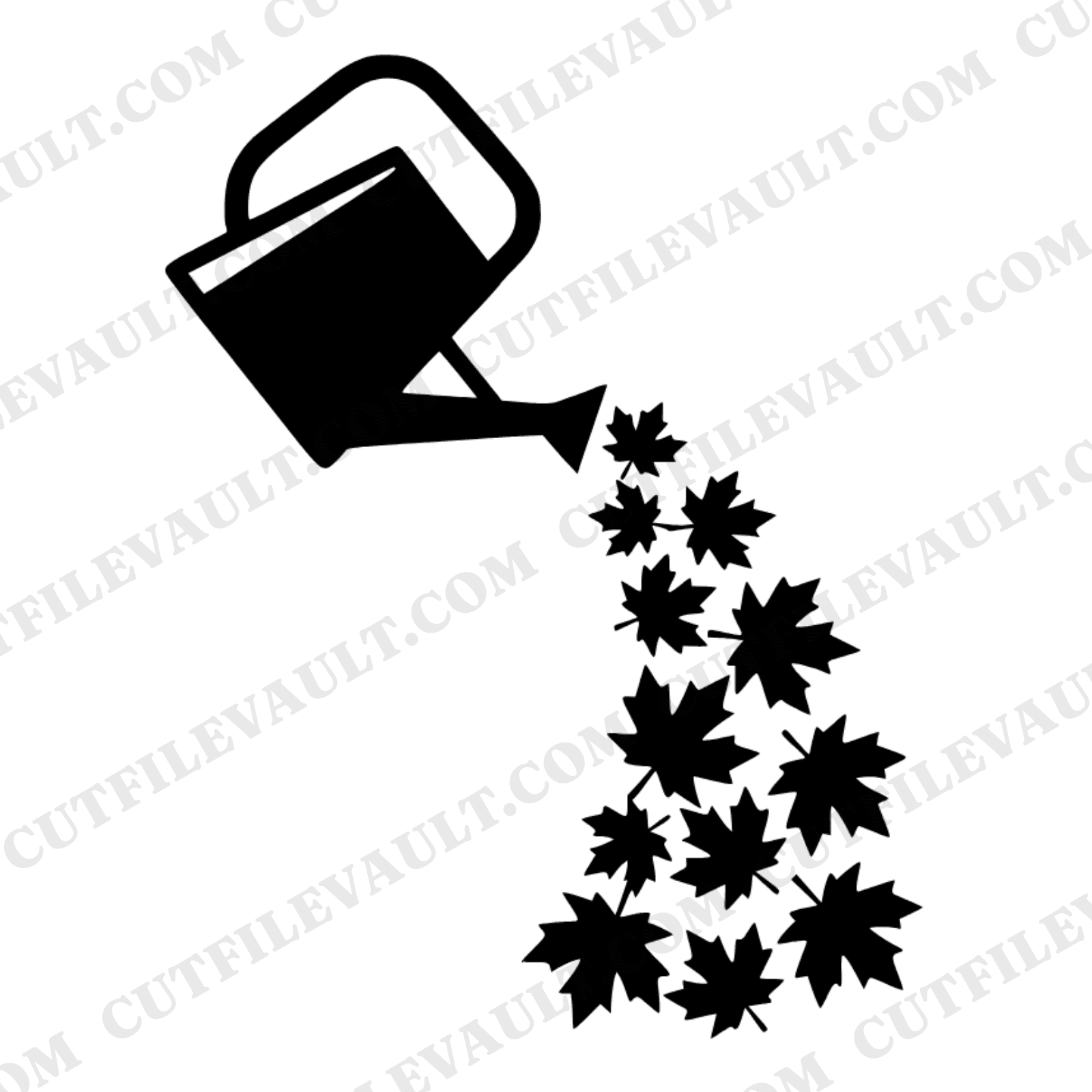 Autumn Watering Can SVG PNG, Falling Maple Leaves Cut File, Modern Brutalist Fall Decor Design — view 1