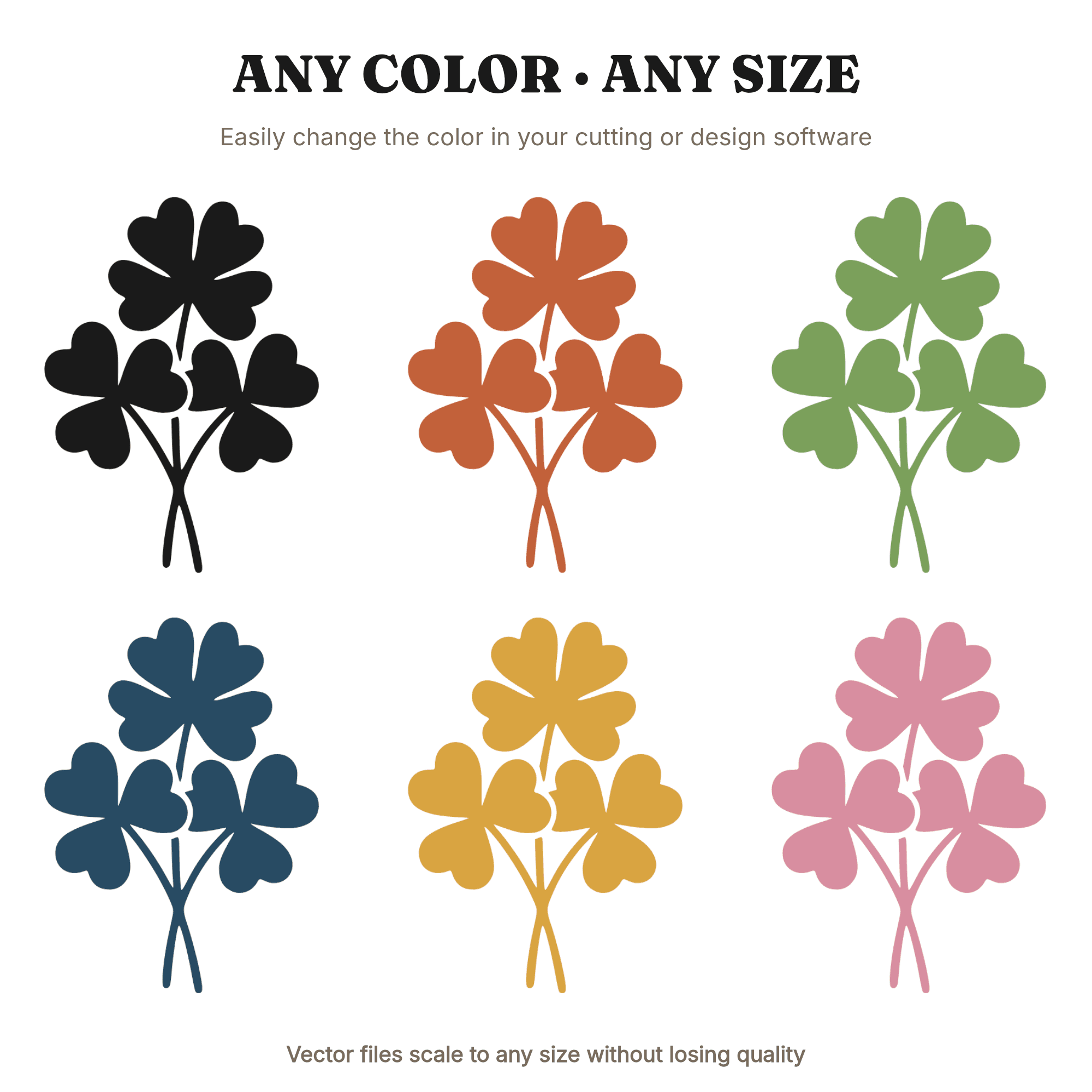 Clover Bouquet SVG PNG, Three Clover Flowers Cut File, Bee Lover Gift, Mid-Century Botanical Line Art — view 2