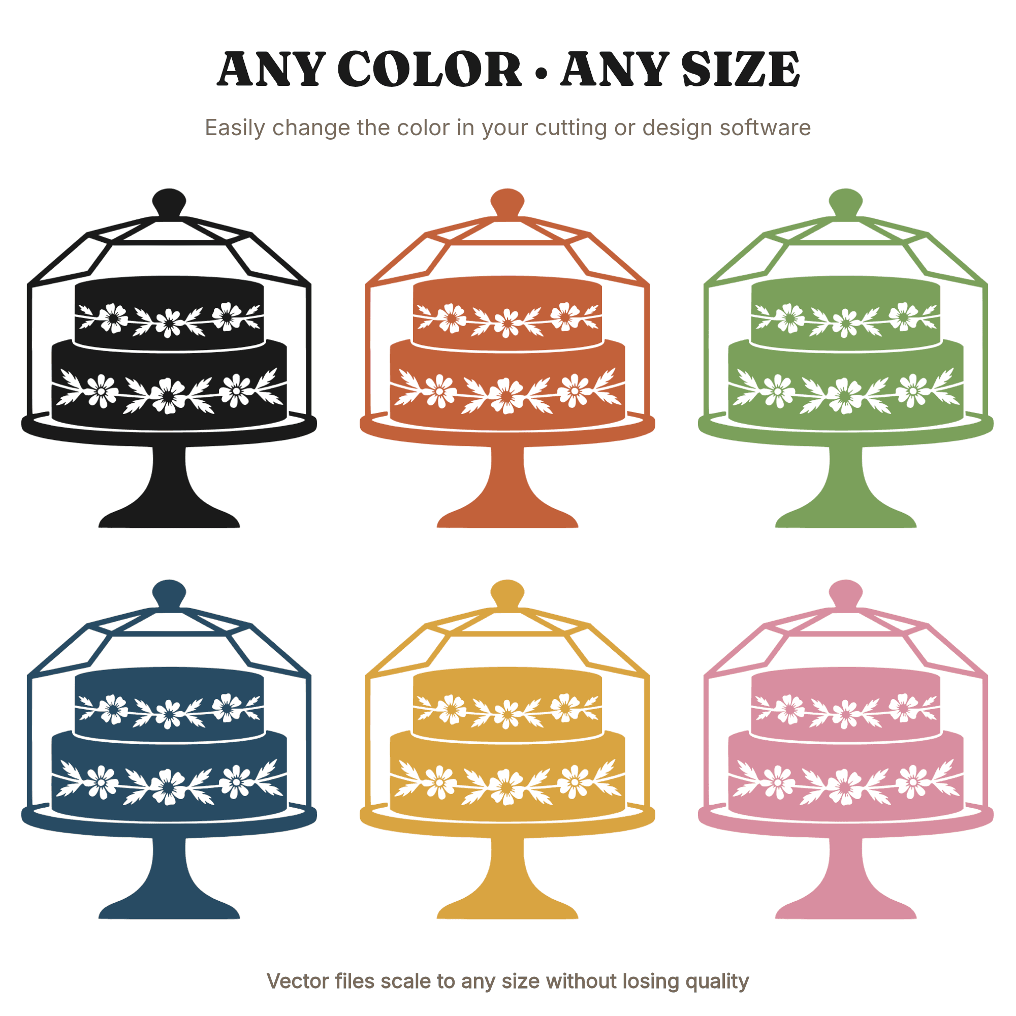 October Cake Dome SVG PNG, Cottagecore Floral Celebration Cut File, Anniversary Milestone Wall Art — view 2