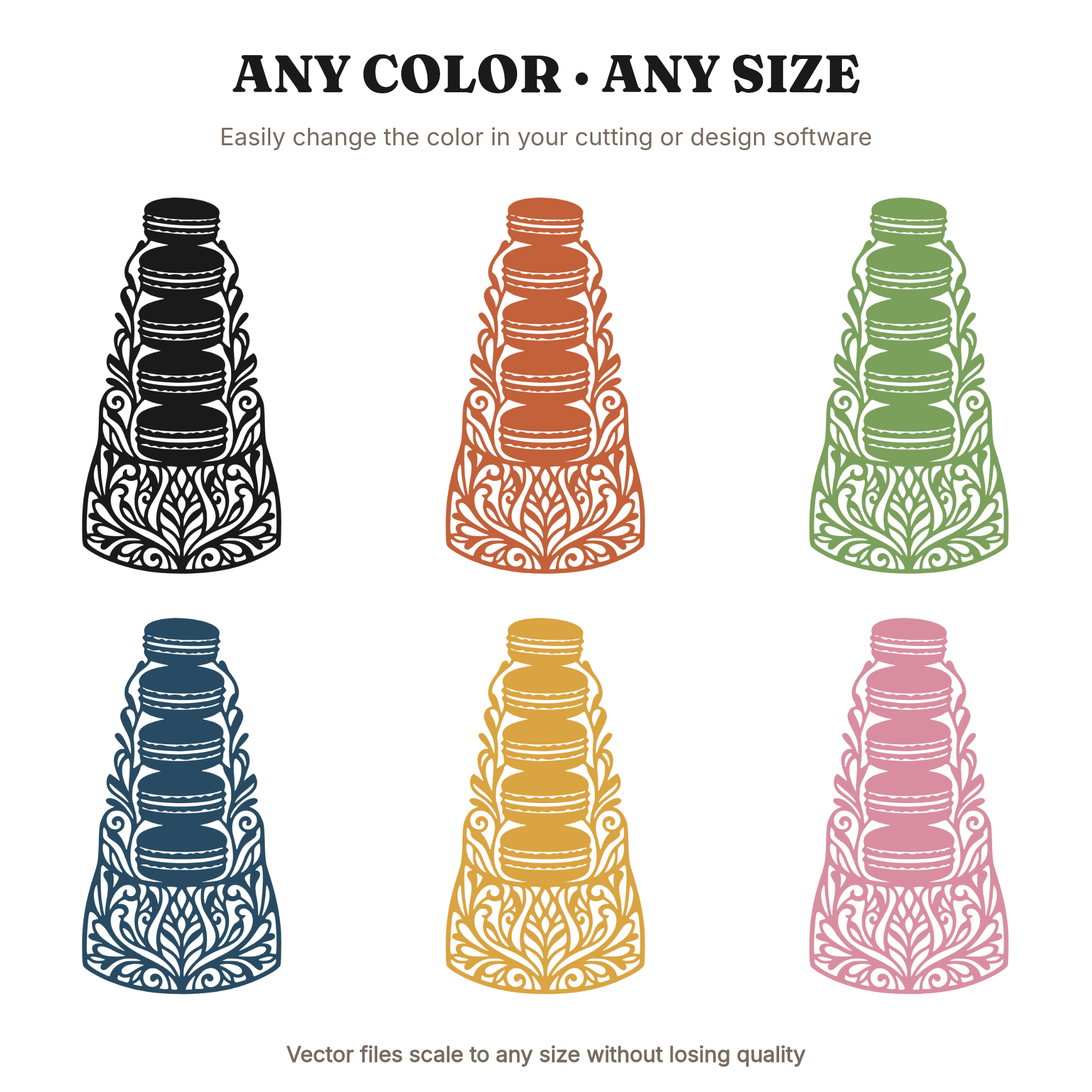 Macaron Tower SVG PNG, Stained Glass Boho Bakery Silhouette, Dessert Celebration Cut File — view 2