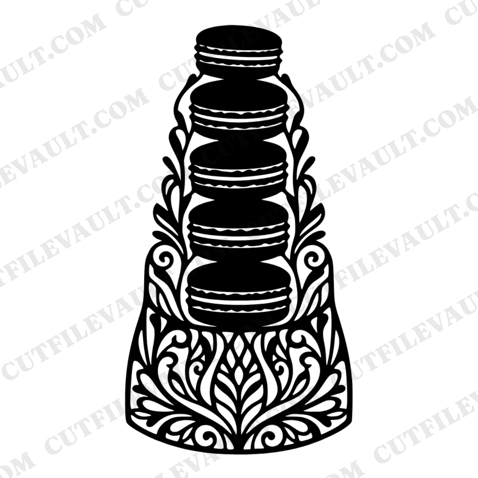 Macaron Tower SVG PNG, Stained Glass Boho Bakery Silhouette, Dessert Celebration Cut File — view 1