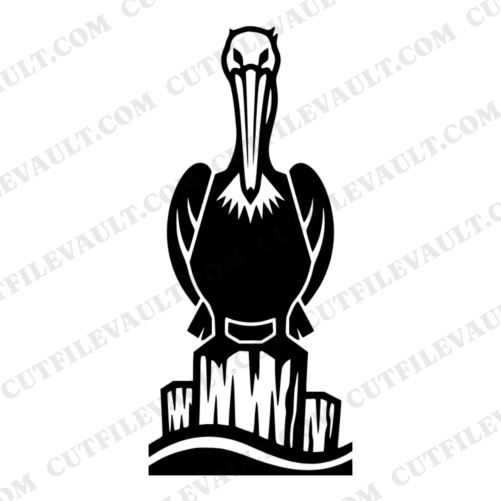 Art Deco Pelican SVG PNG, Retro 70s Coastal Bird on Piling Cut File, Nautical Beach Decor Design — view 1