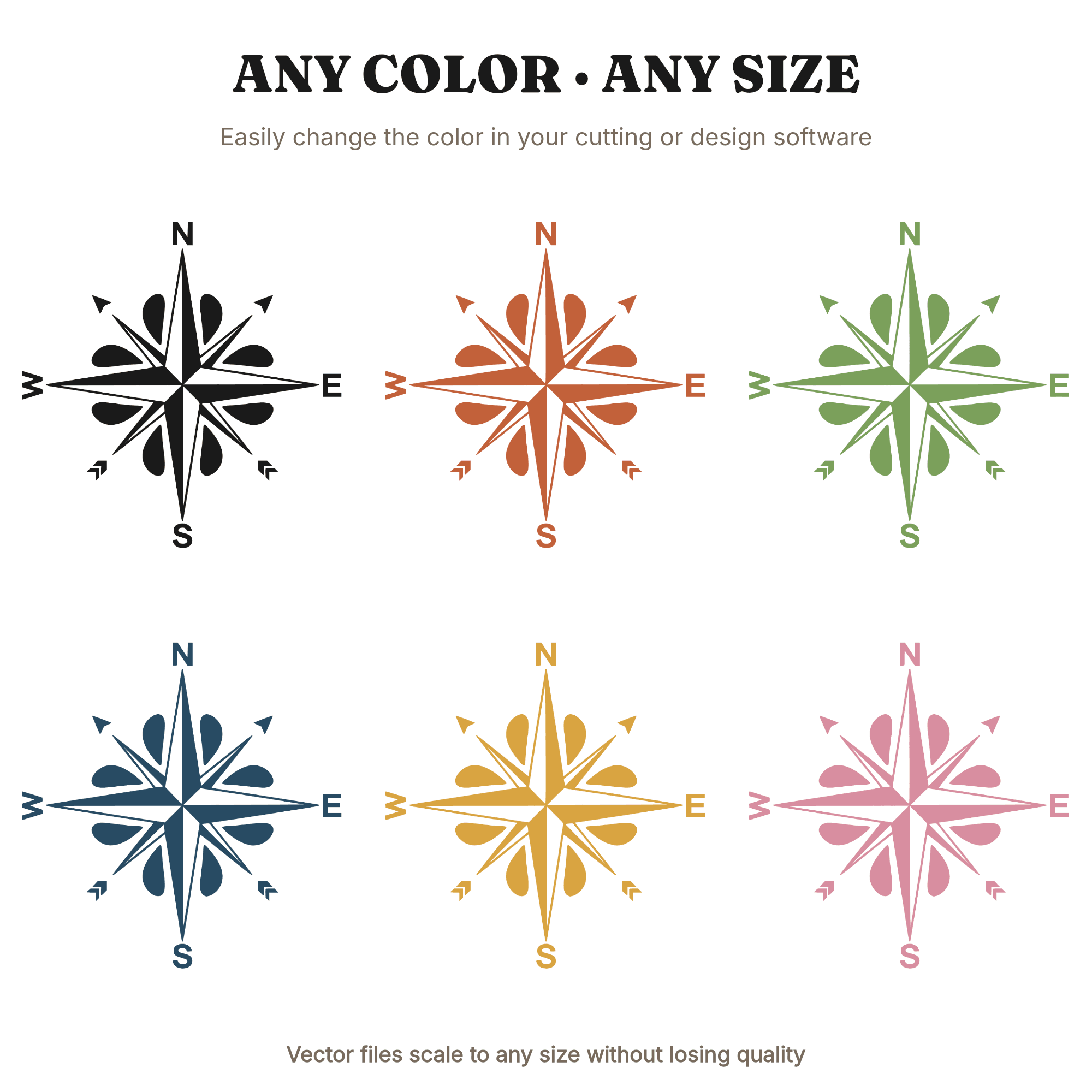 Vintage Compass Rose SVG PNG, Mid Century Modern Navigation Adventure Design Cut File — view 2