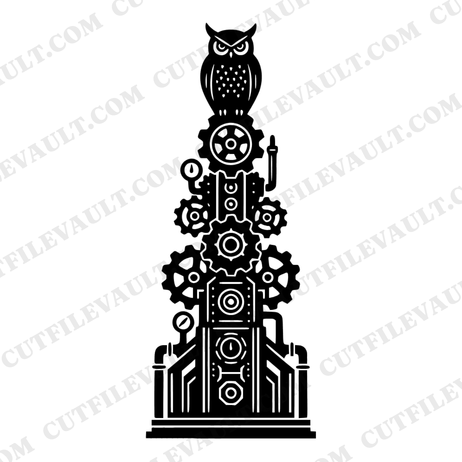 Autumn Equinox Owl Steampunk Gear SVG PNG Cut File Fall Craft Design Industrial Nature Art — view 1