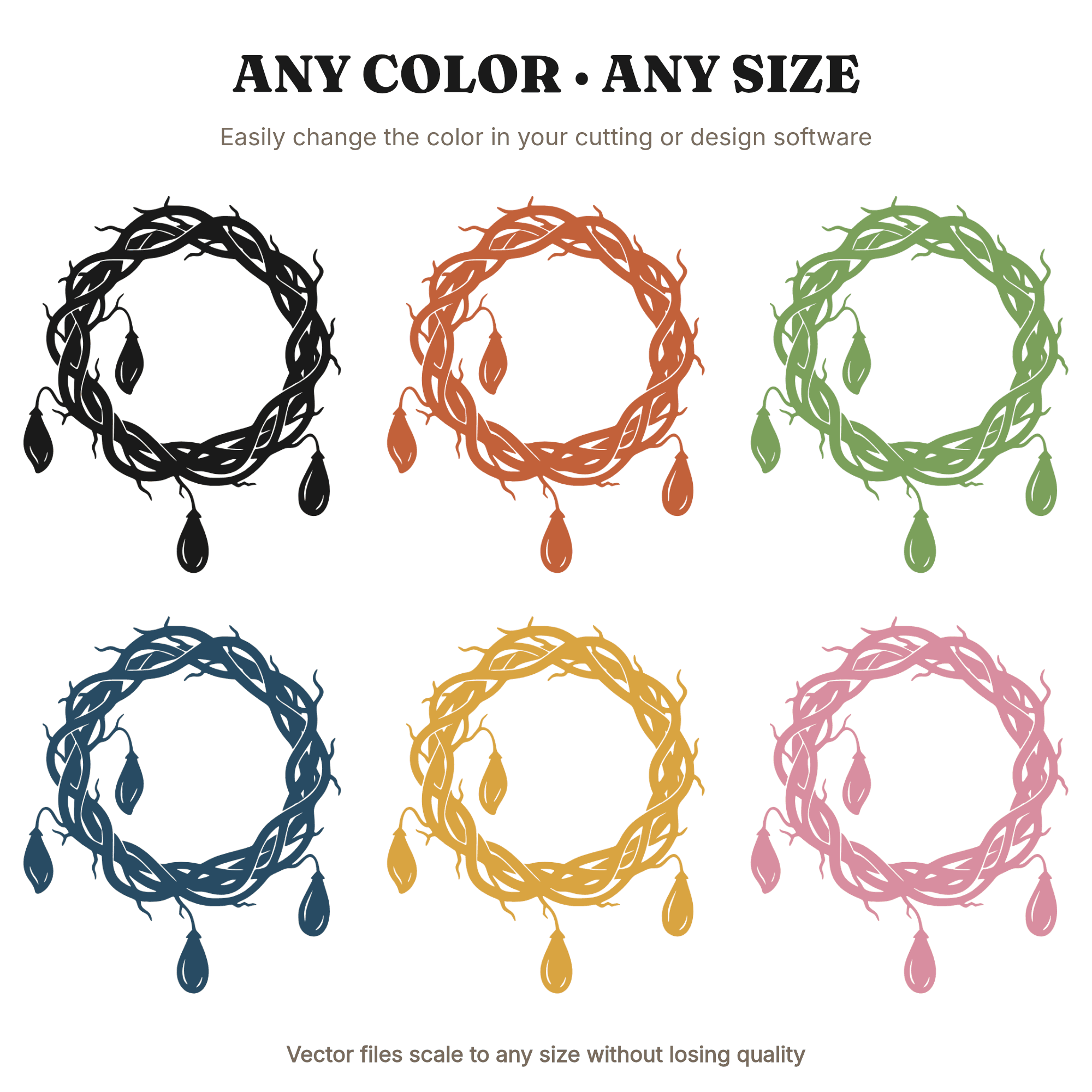 Twisted Vine Wreath SVG PNG, Botanical Halloween Wreath with Seed Pods, Cottagecore Fall Decor Cut File — view 2