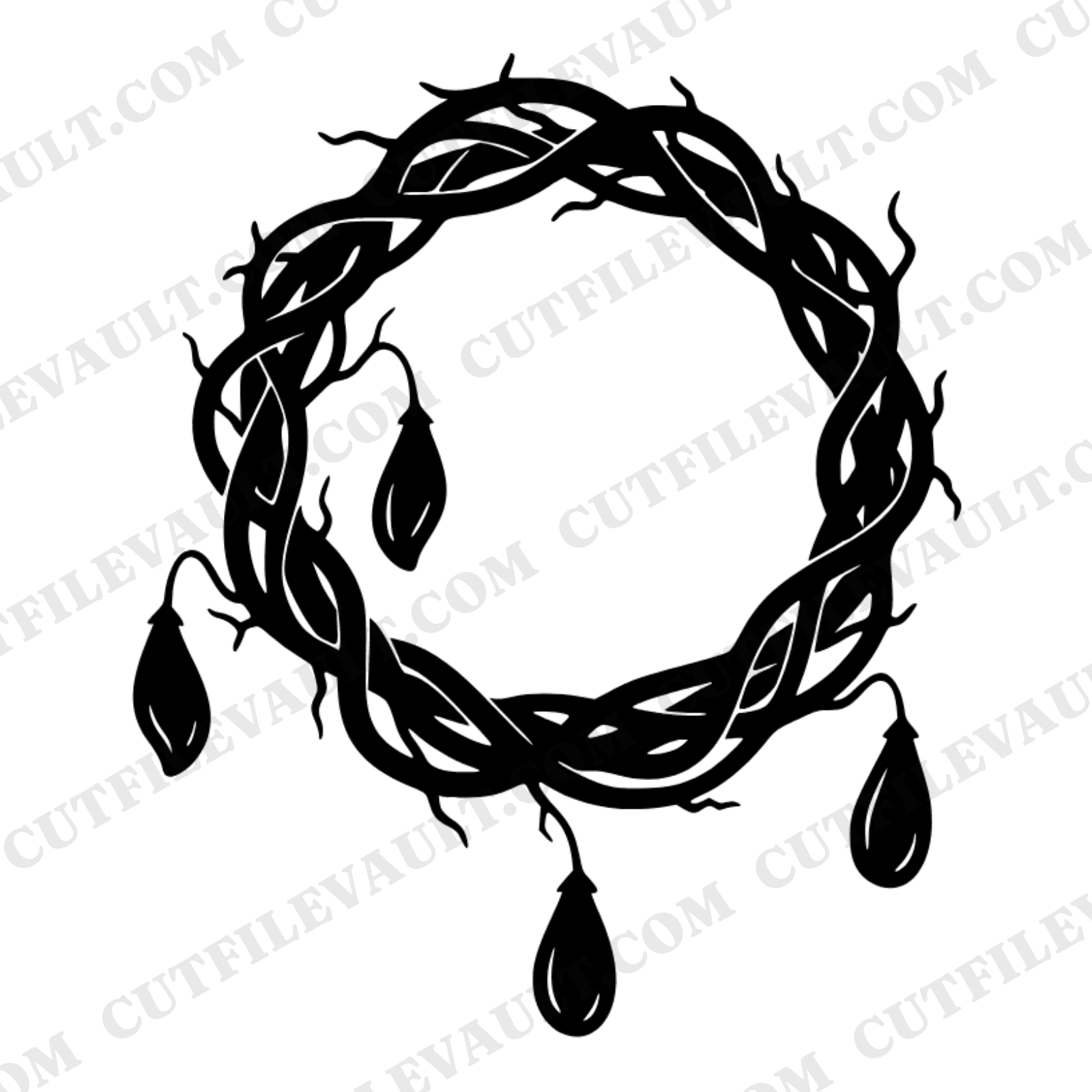 Twisted Vine Wreath SVG PNG, Botanical Halloween Wreath with Seed Pods, Cottagecore Fall Decor Cut File — view 1