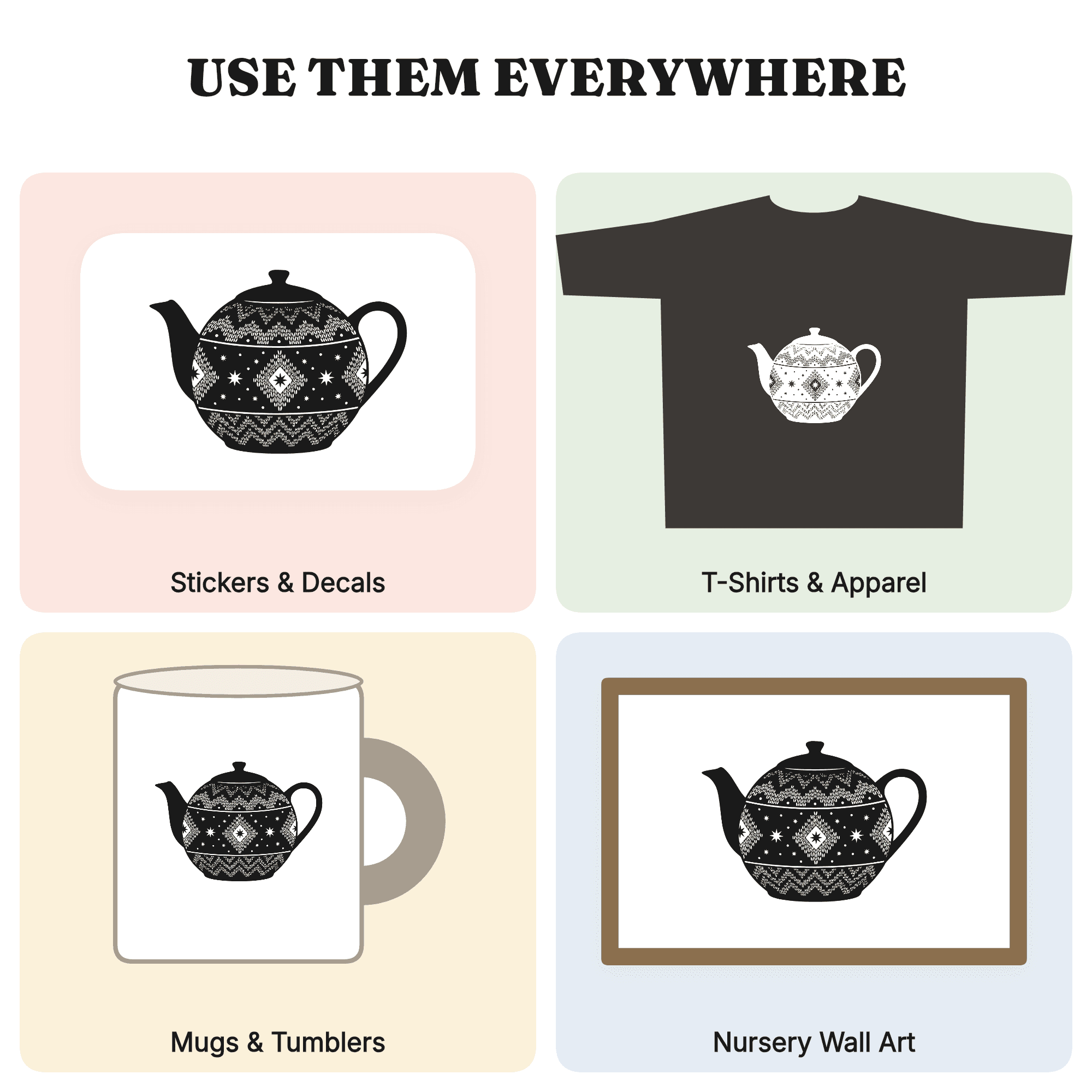 Vintage Teapot with Knitted Cozy SVG PNG, Celestial Mystical Silhouette, Grandparents Day Cut File — view 3