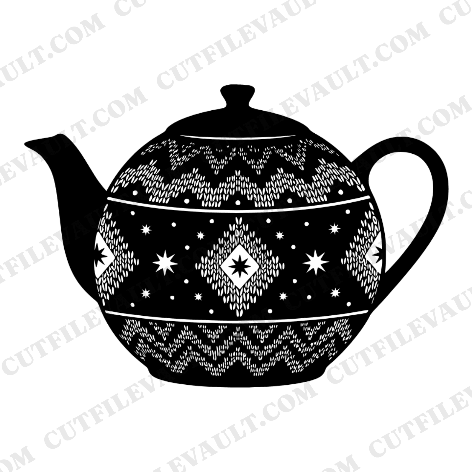 Vintage Teapot with Knitted Cozy SVG PNG, Celestial Mystical Silhouette, Grandparents Day Cut File — view 1