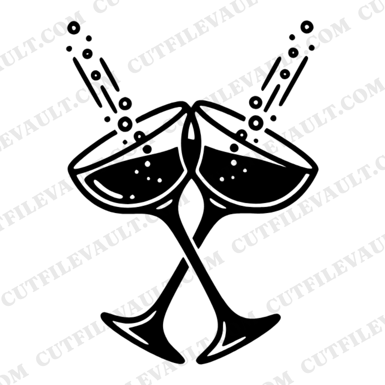 Crossed Champagne Coupe Glasses SVG PNG Retro 70s Prosecco Day Cut File Engagement Party Decor — view 1