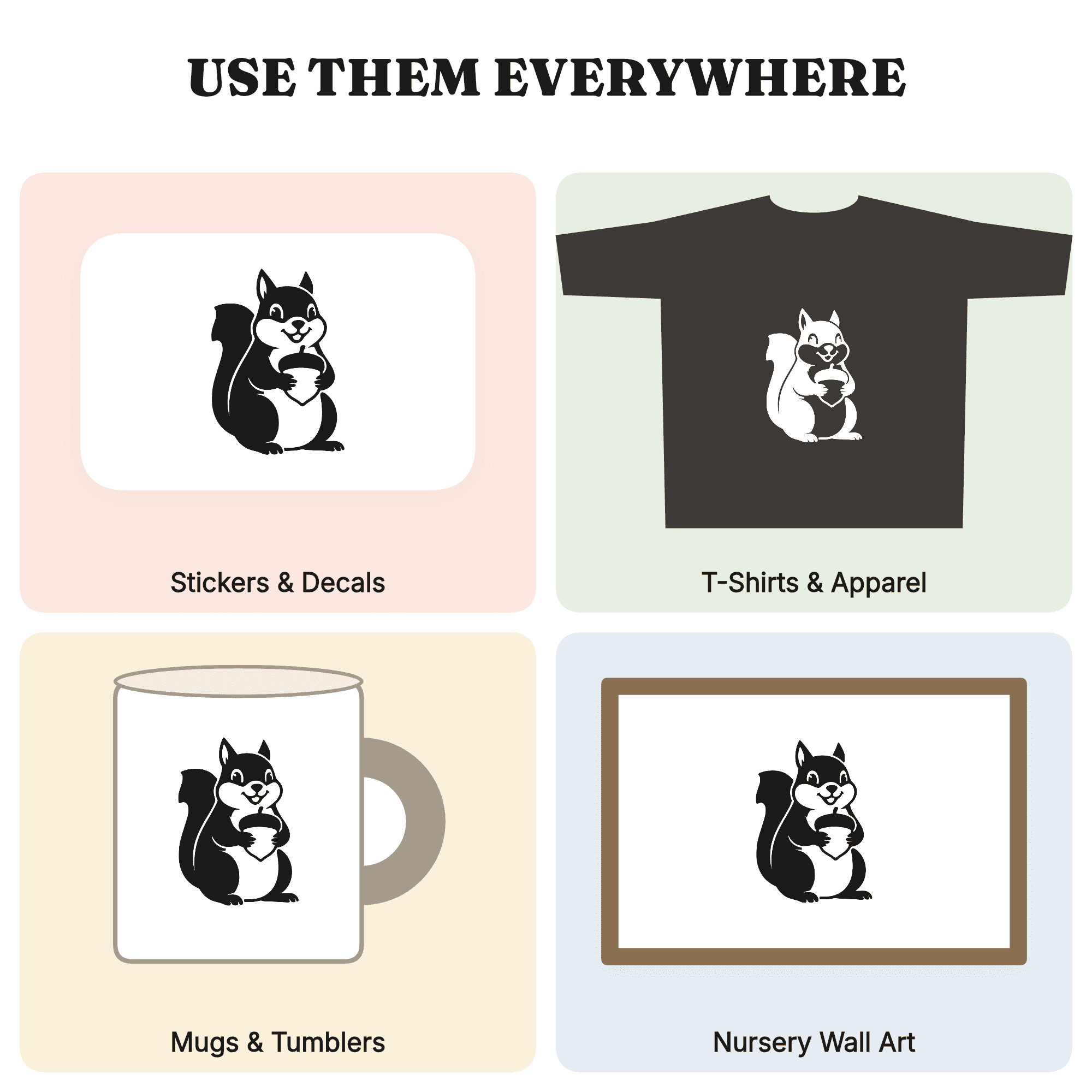 Squirrel with Acorn SVG PNG, Back to School Silhouette Cut File, Vintage Classroom Decor Design — view 3
