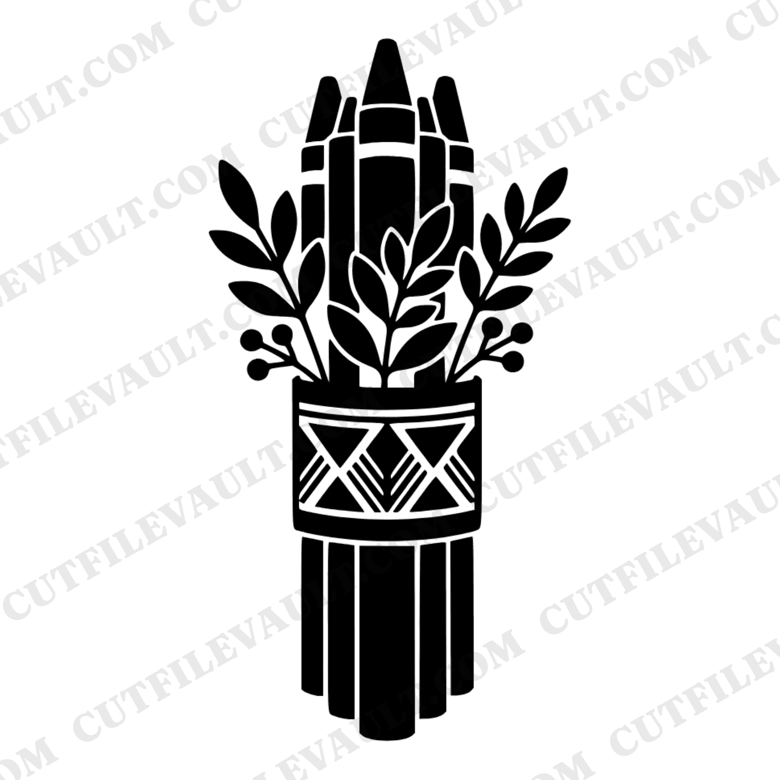Vintage Botanical Crayon Bundle SVG PNG, Art Deco Ribbon Crayons Cut File for Classroom Door Sign