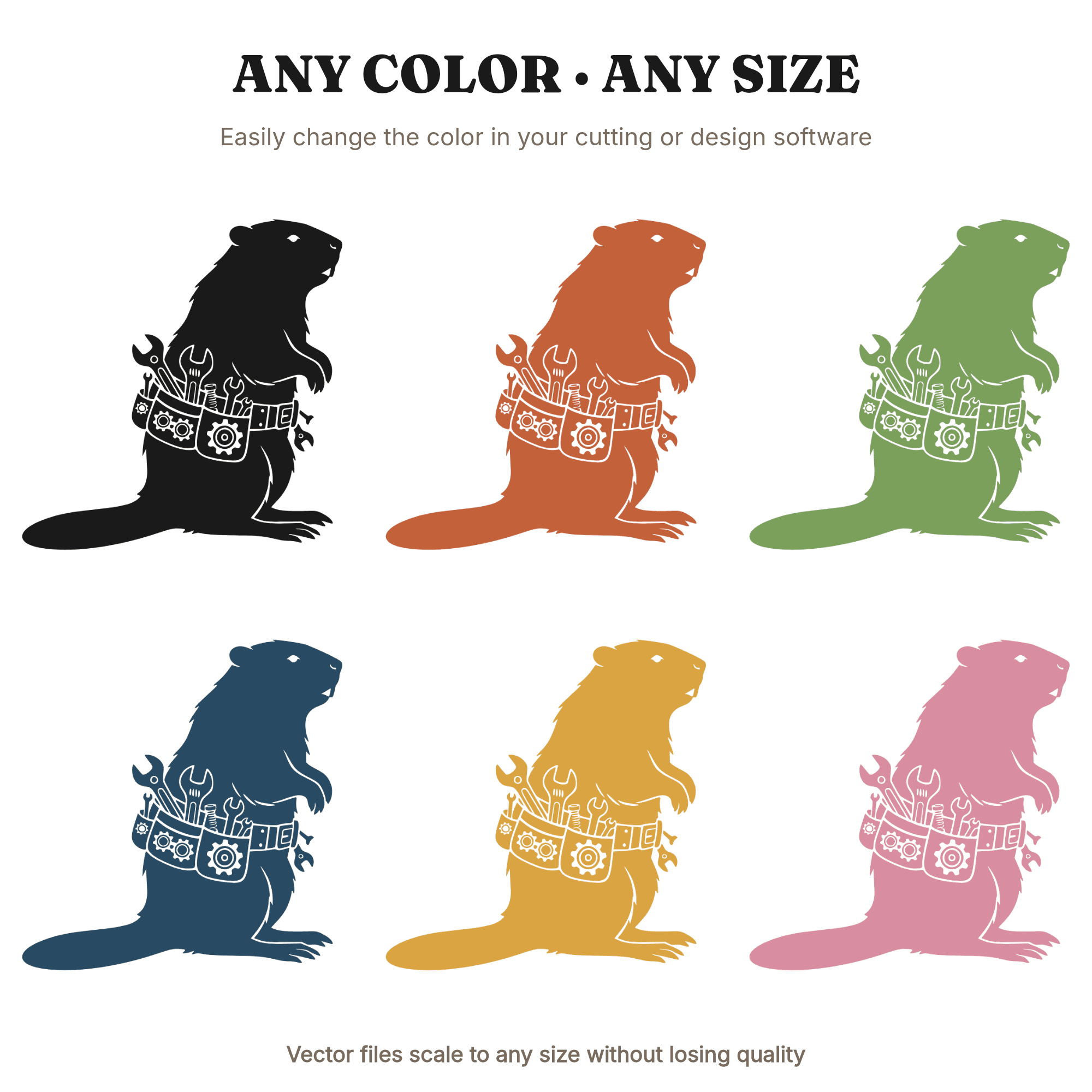 Labor Day Beaver SVG PNG, Steampunk Craftsman Toolbelt Cut File, Boho Maker Builder Design, view 2