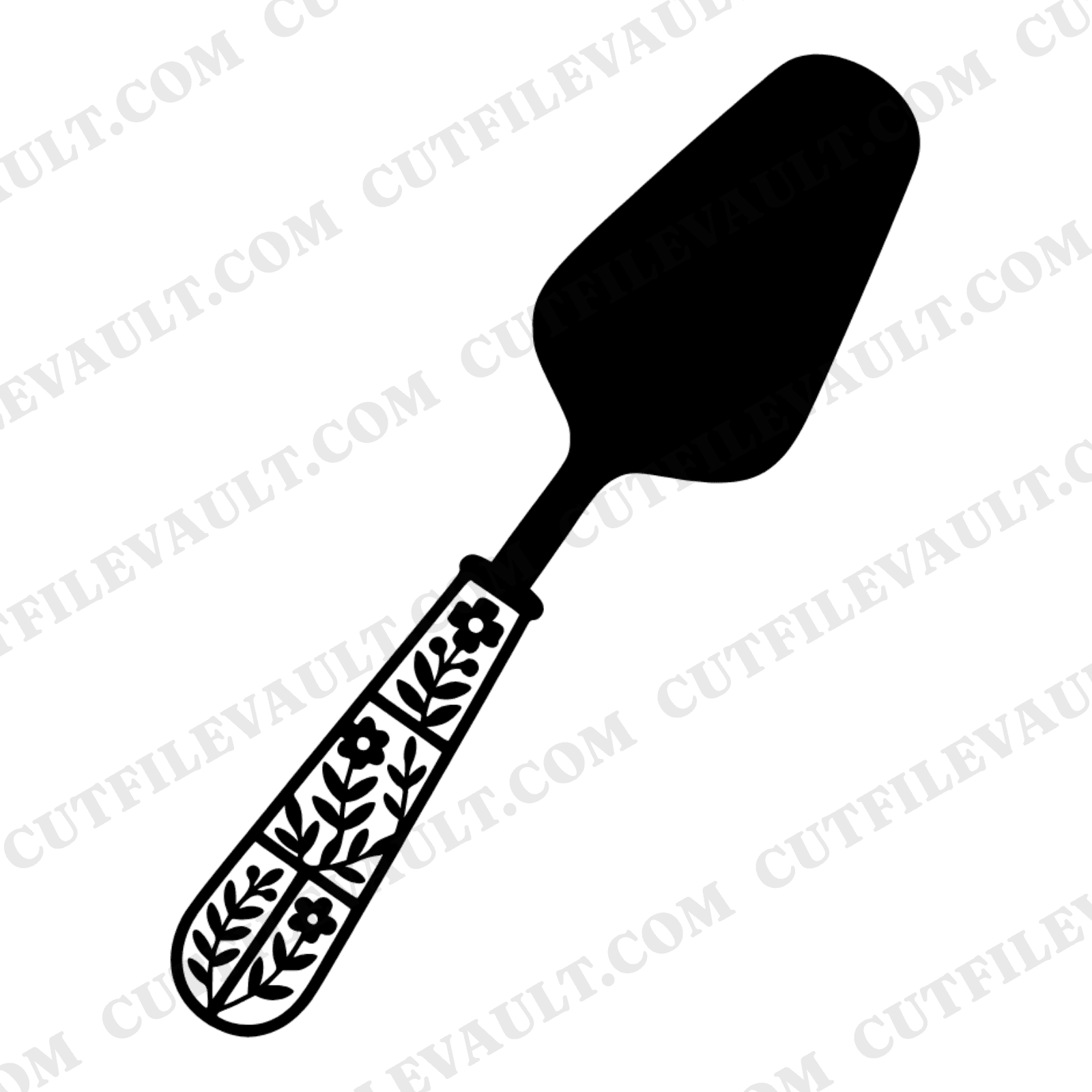 Vintage Pie Server SVG PNG, Stained Glass Floral Handle, Cottagecore Kitchen Utensil Cut File, view 1