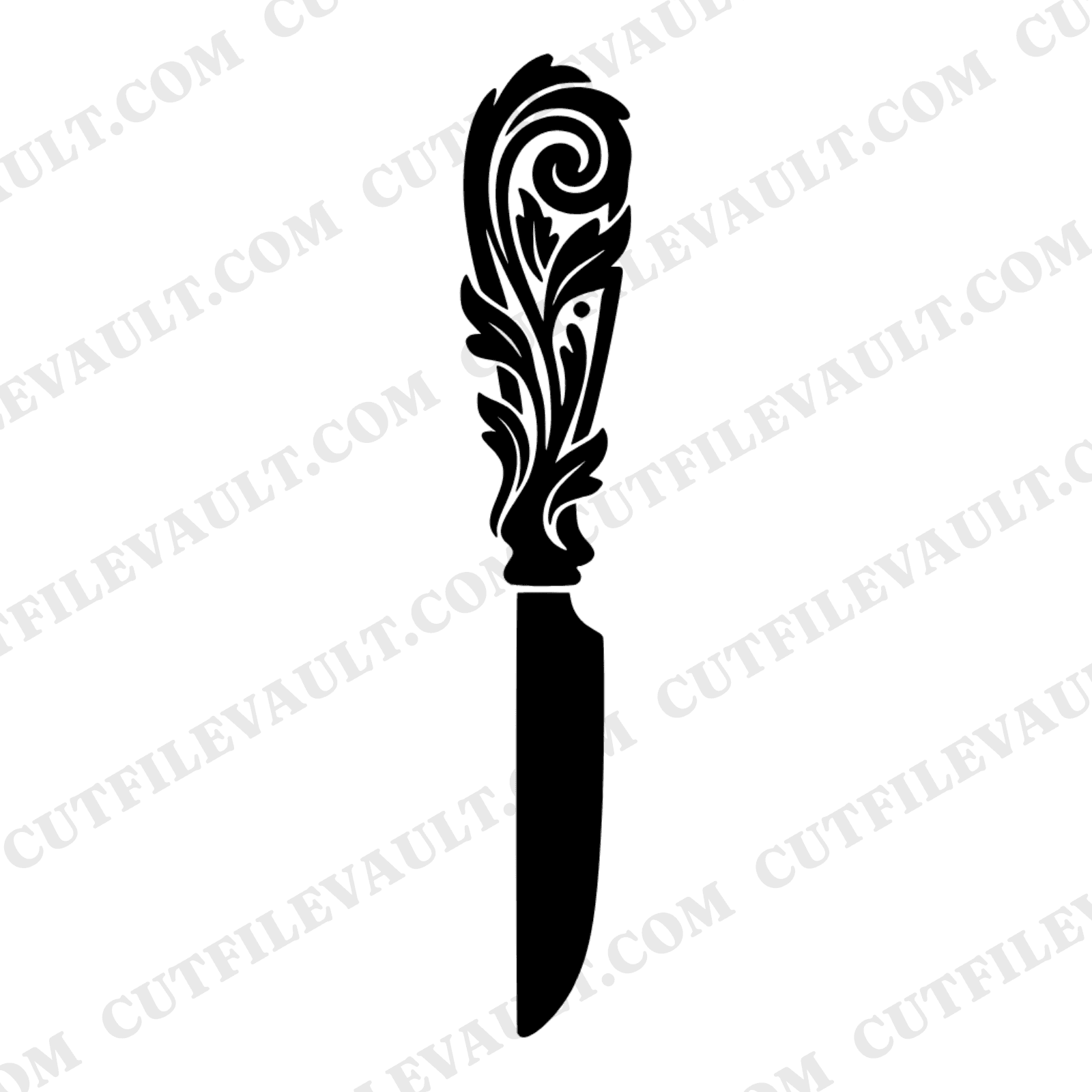 Art Nouveau Cake Knife SVG PNG Wedding Scepter Silhouette Cut File Botanical Flourish Design, view 1