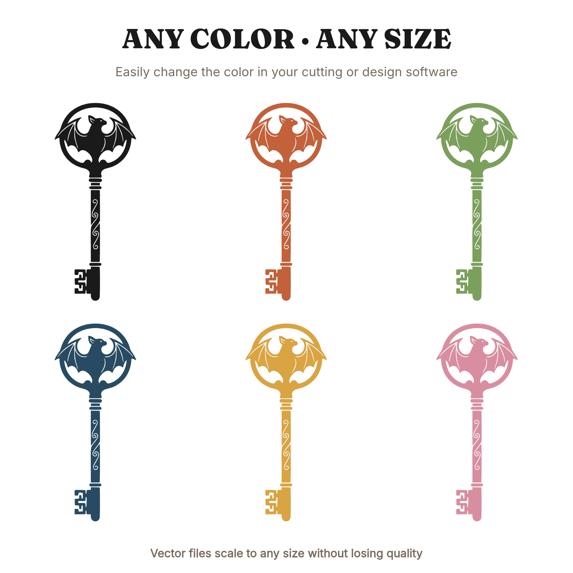 Vintage Bat Skeleton Key SVG PNG, Halloween Silhouette Cut File, Gothic Spooky Decor Design, view 2