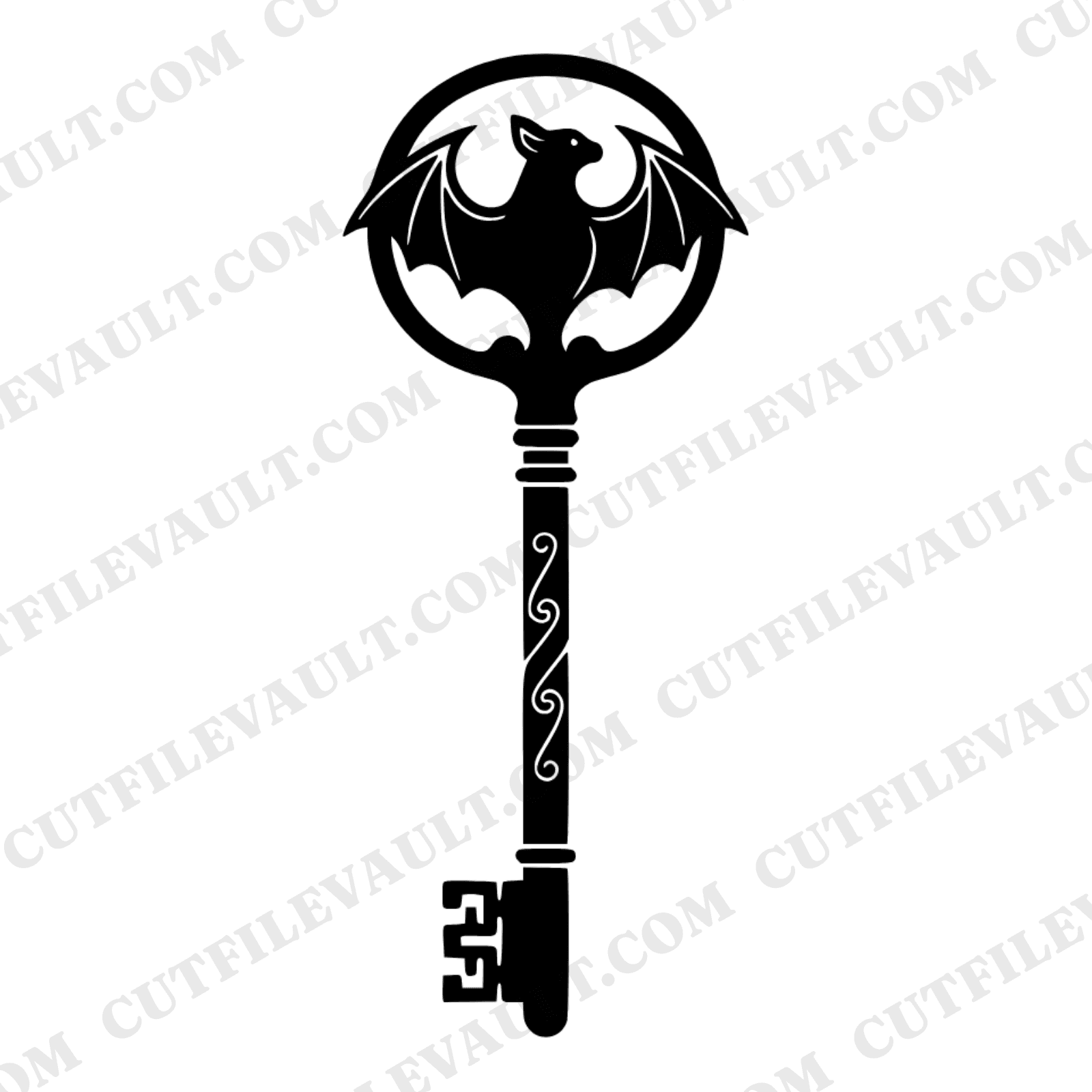 Vintage Bat Skeleton Key SVG PNG, Halloween Silhouette Cut File, Gothic Spooky Decor Design, view 1