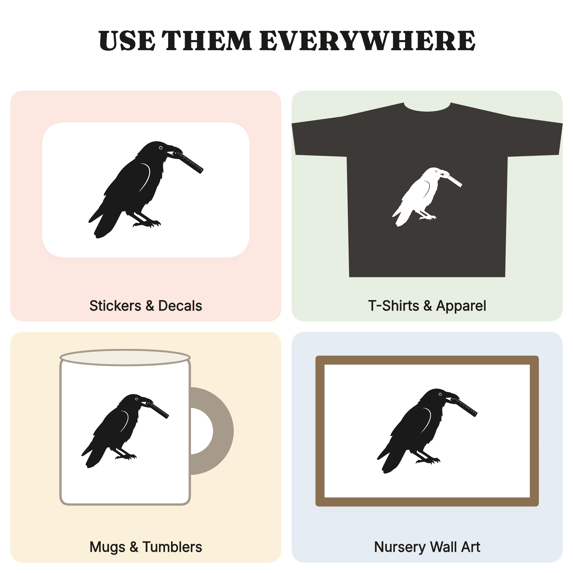 Scholarly Raven SVG, Back to School Raven with Ruler PNG, Vintage Botanical Bird Cut File Teacher Gift, view 3