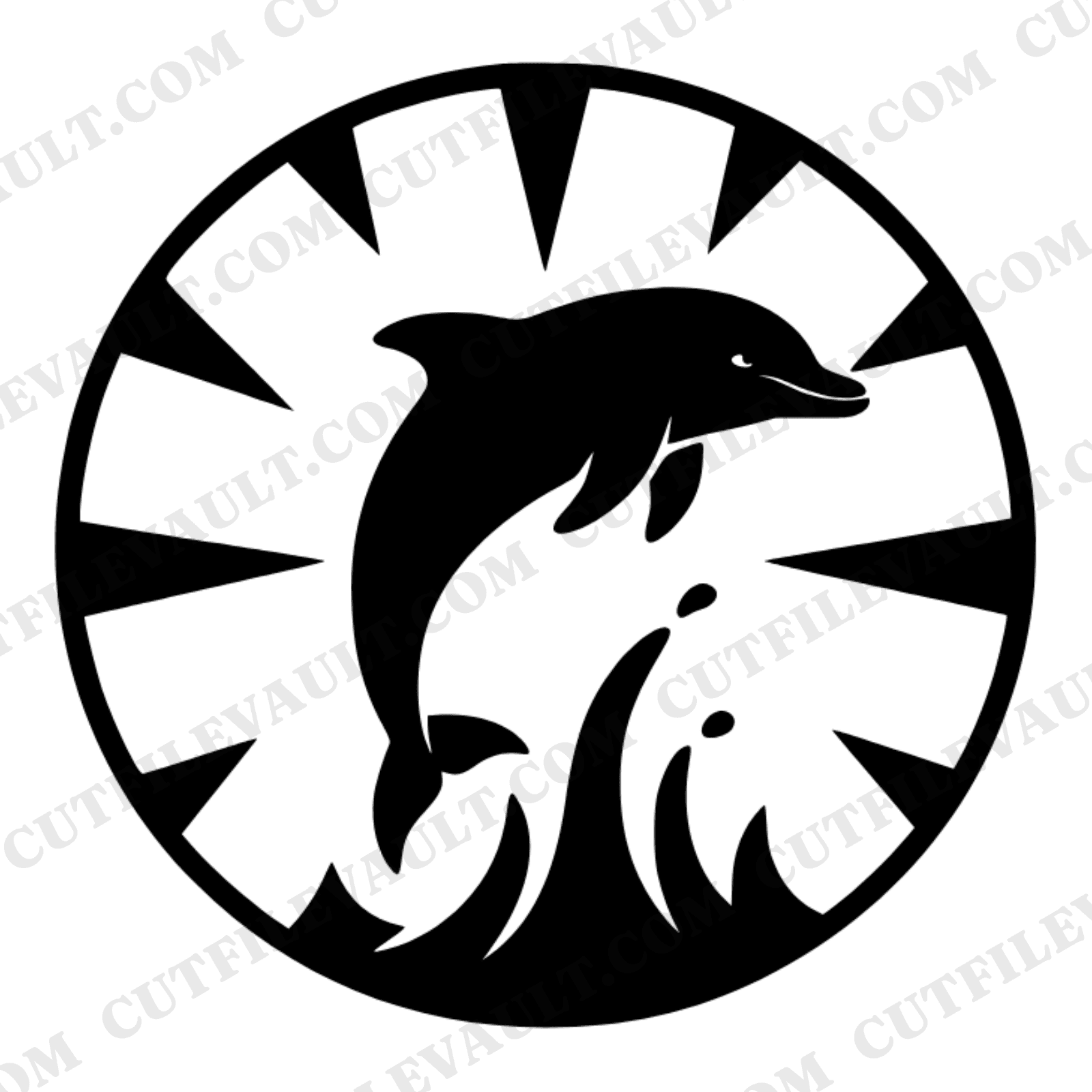 Dolphin Stained Glass Medallion SVG PNG, Wildlife Day Ocean Breach Silhouette Cut File Design, view 1