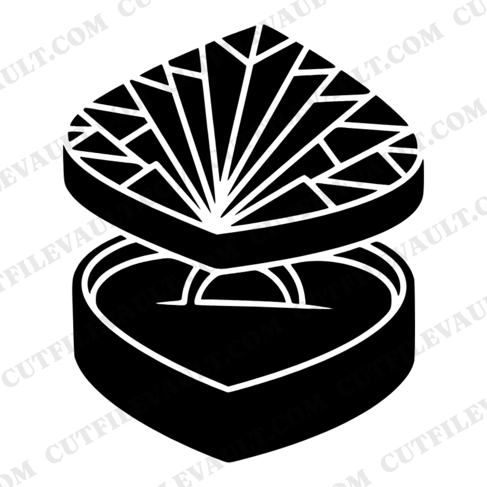 Art Deco Heart Jewelry Box SVG PNG, Open Ring Box Silhouette, Wedding Engagement Cut File, view 1