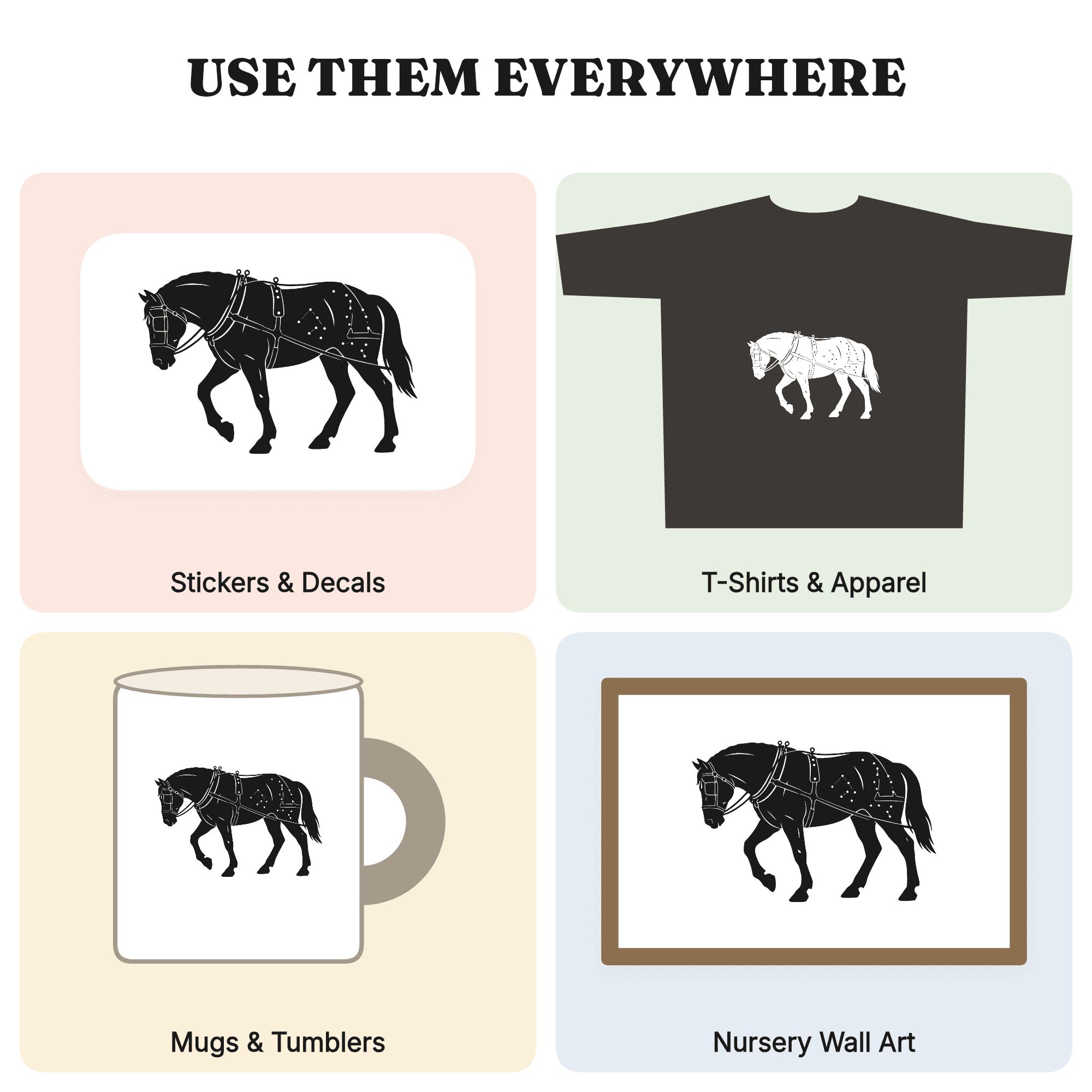 Celestial Draft Horse SVG PNG, Labor Day Constellation Silhouette Cut File for Cricut, view 3