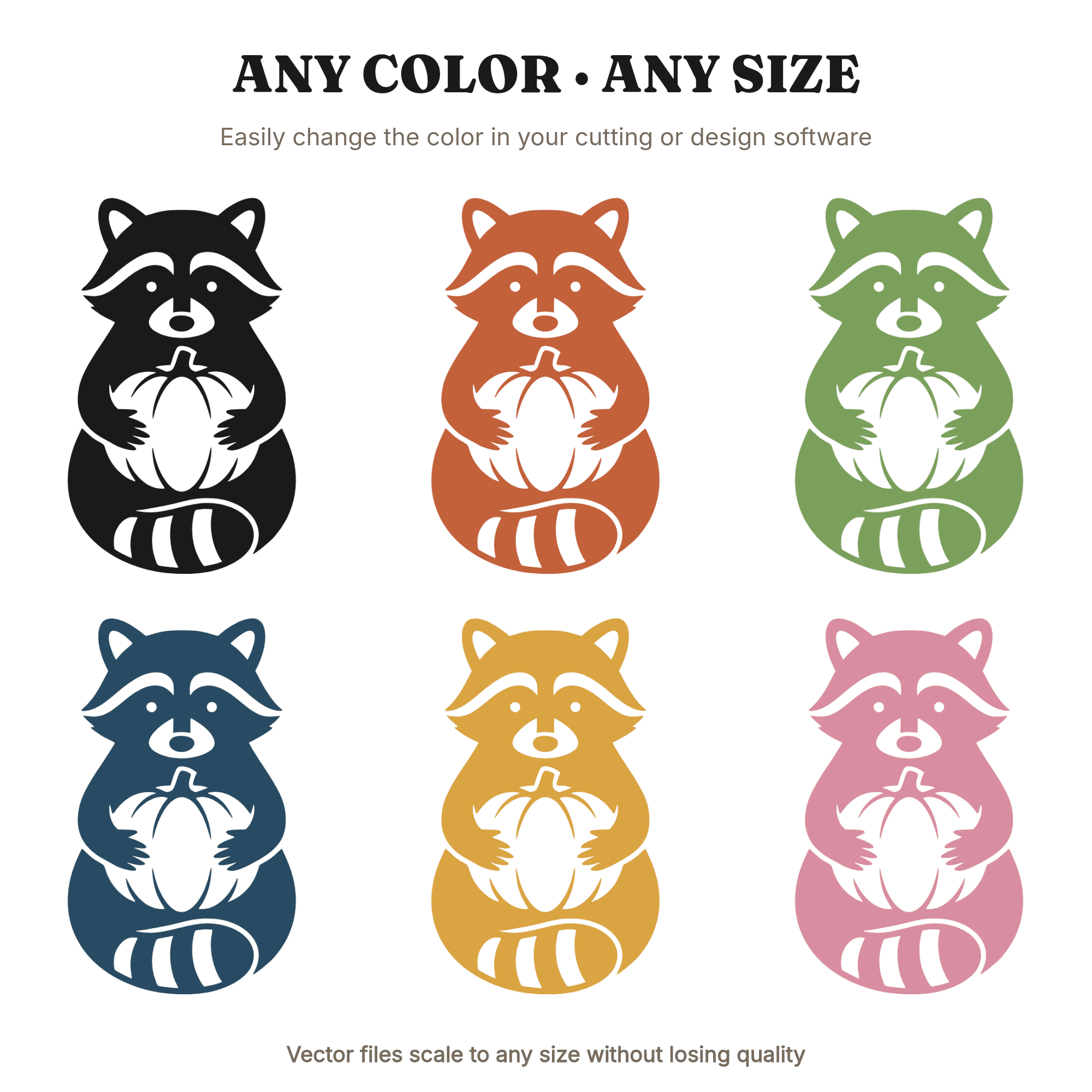 Baby Raccoon Hugging Pumpkin SVG PNG, Autumn Fall Silhouette Cut File, Mid Century Nursery Decor, view 2
