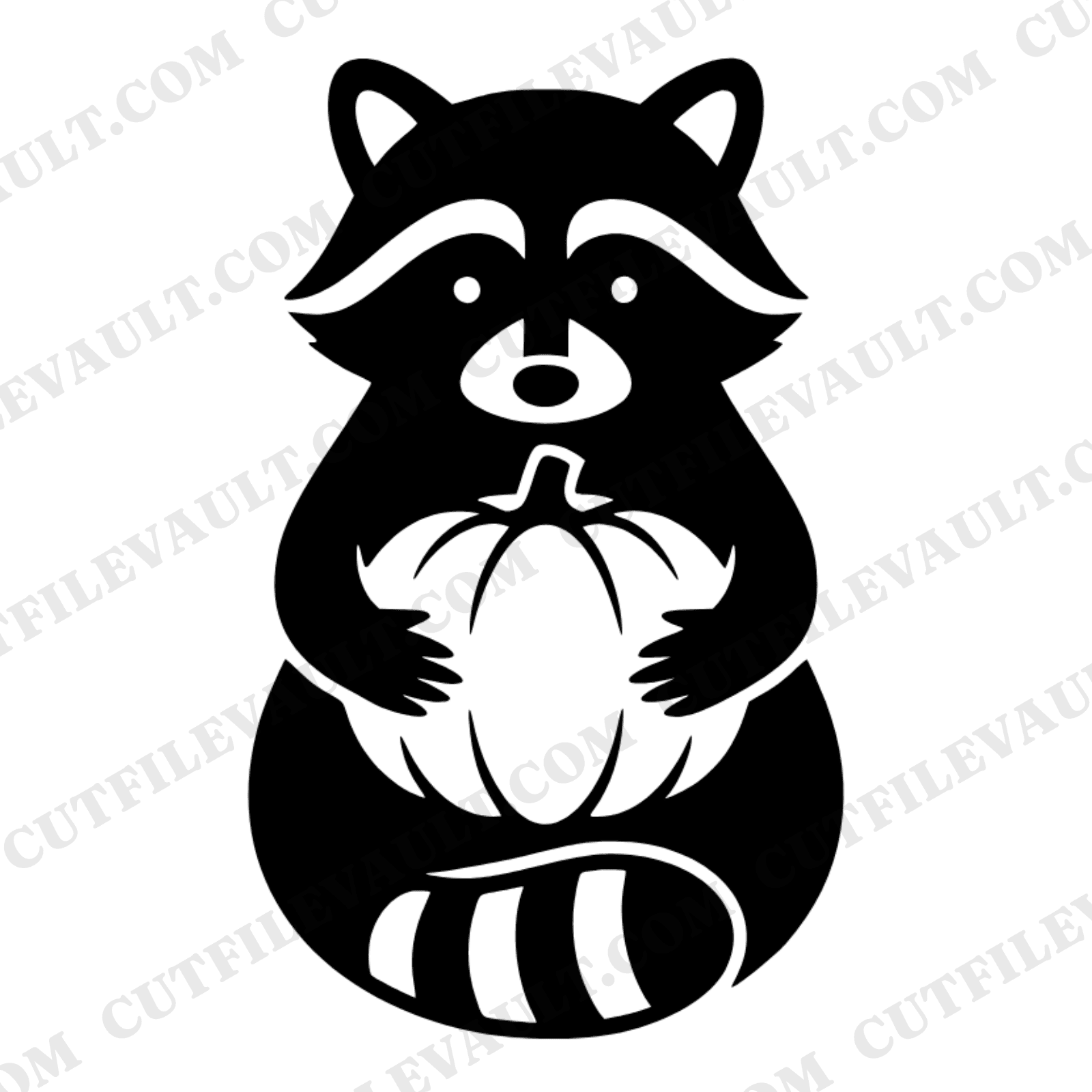Baby Raccoon Hugging Pumpkin SVG PNG, Autumn Fall Silhouette Cut File, Mid Century Nursery Decor, view 1