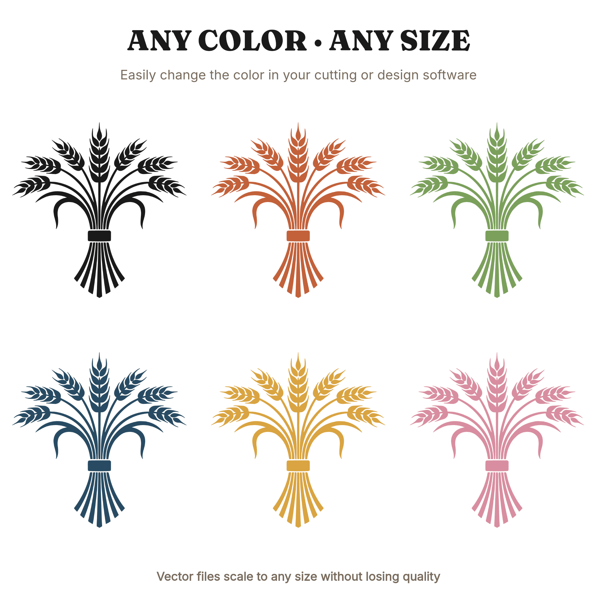 Retro Wheat Sheaf SVG PNG, 70s Symmetrical Harvest Bundle Cut File, Labor Day Farm Grain Design, view 2