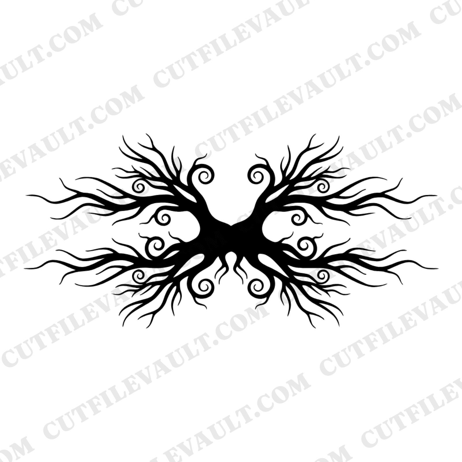 Gothic Tree Roots SVG PNG, Skeletal Symmetrical Halloween Design, Spooky Nature Cut File, view 1