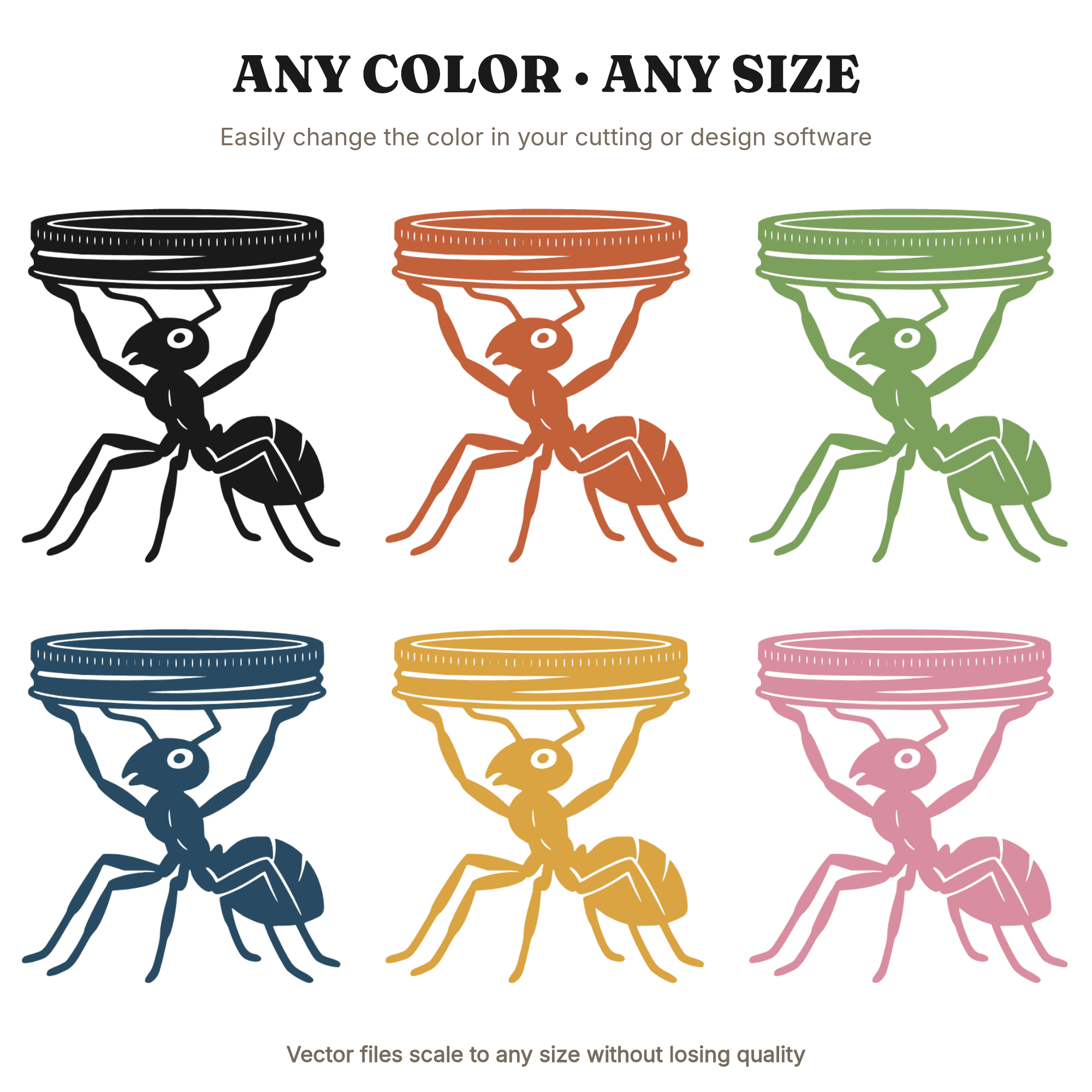 Hardworking Ant Mason Jar Lid SVG PNG, Labor Day Ant Cut File, Mid Century Kitchen Decor Design, view 2