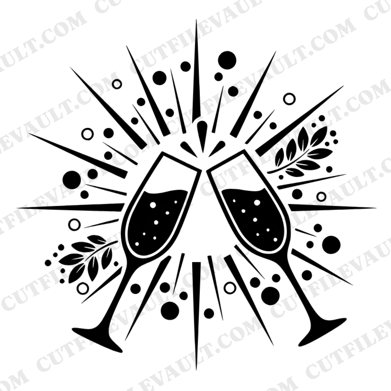 Mid Century Champagne Toast SVG PNG, Retro Starburst Champagne Flutes, Wedding Anniversary Cut File, view 1