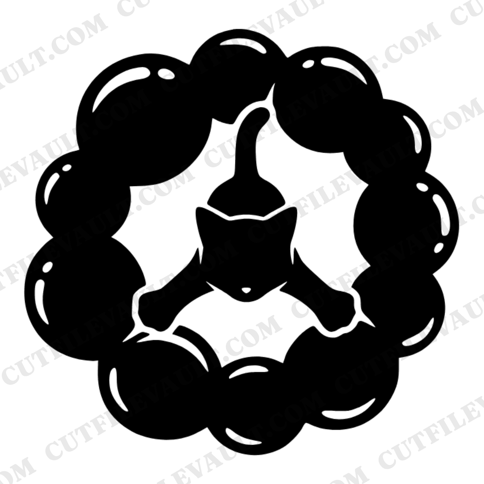 Overhead Kitten Tangled in Y2K Yarn Bubbles SVG PNG, Retro Cat Silhouette Cut File for Cricut, view 1