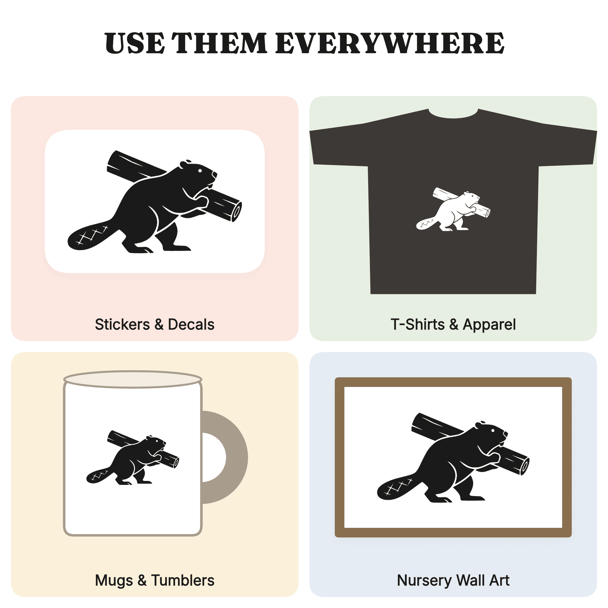 Industrious Beaver Builder Labor Day SVG PNG, Woodland Worker Silhouette Cut File Design, view 3